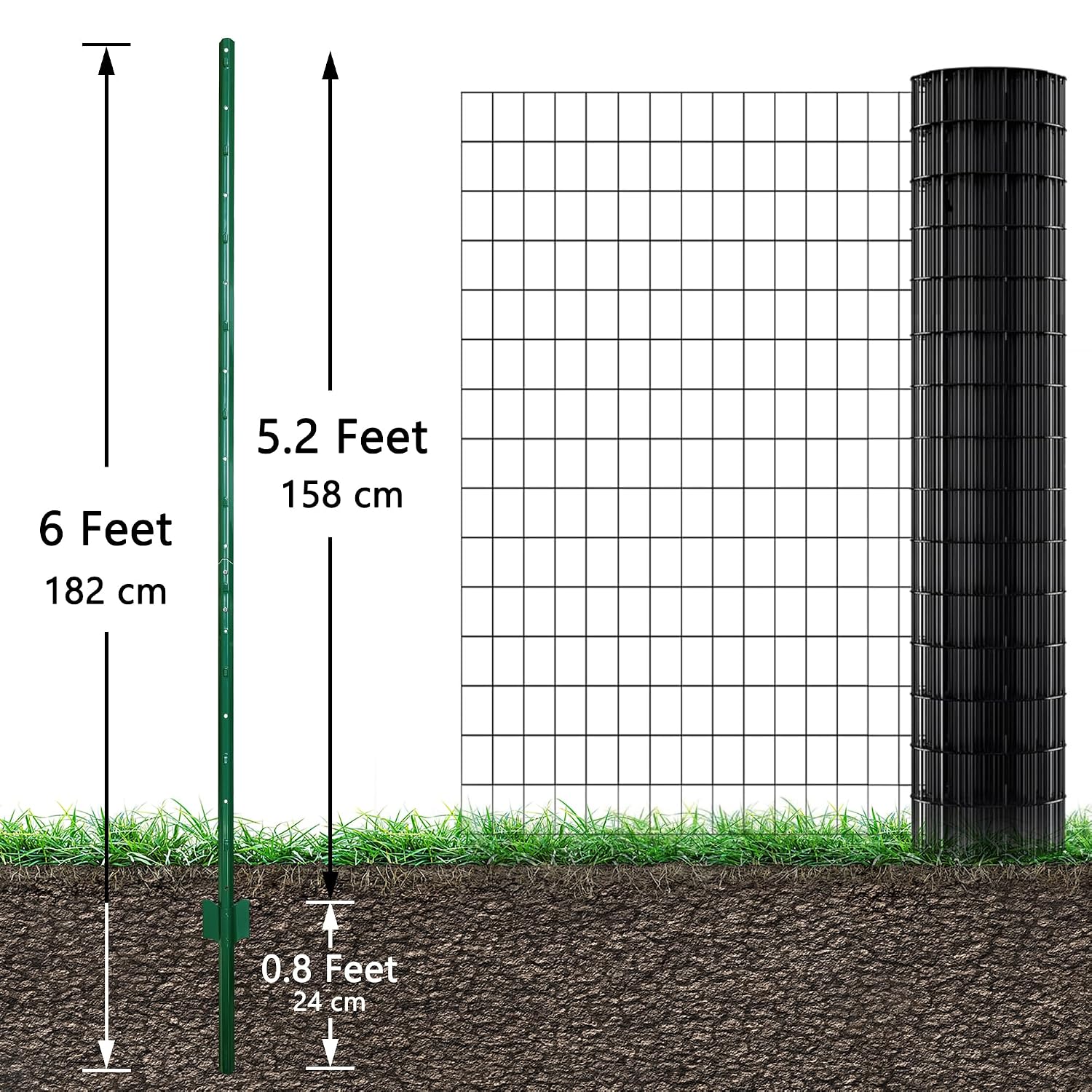 ARIFARO Metal Fence Posts 6 Feet assemblable,Pack of 10,Sturdy Duty No Digging Garden U Post for Wire Fencing Steel Poles for Yard, Outdoor