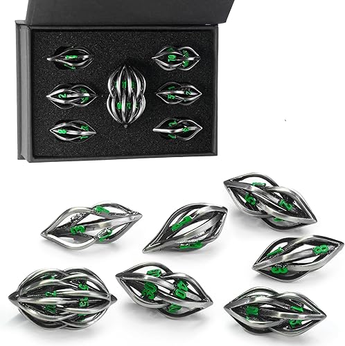 Miniatura 5 de DND - Juego de dados para Dungeons and Dragons, dados de metal DND 7 PSset, juego de dados poliédricos ZHOORQI para juegos de rol (verde arcano)