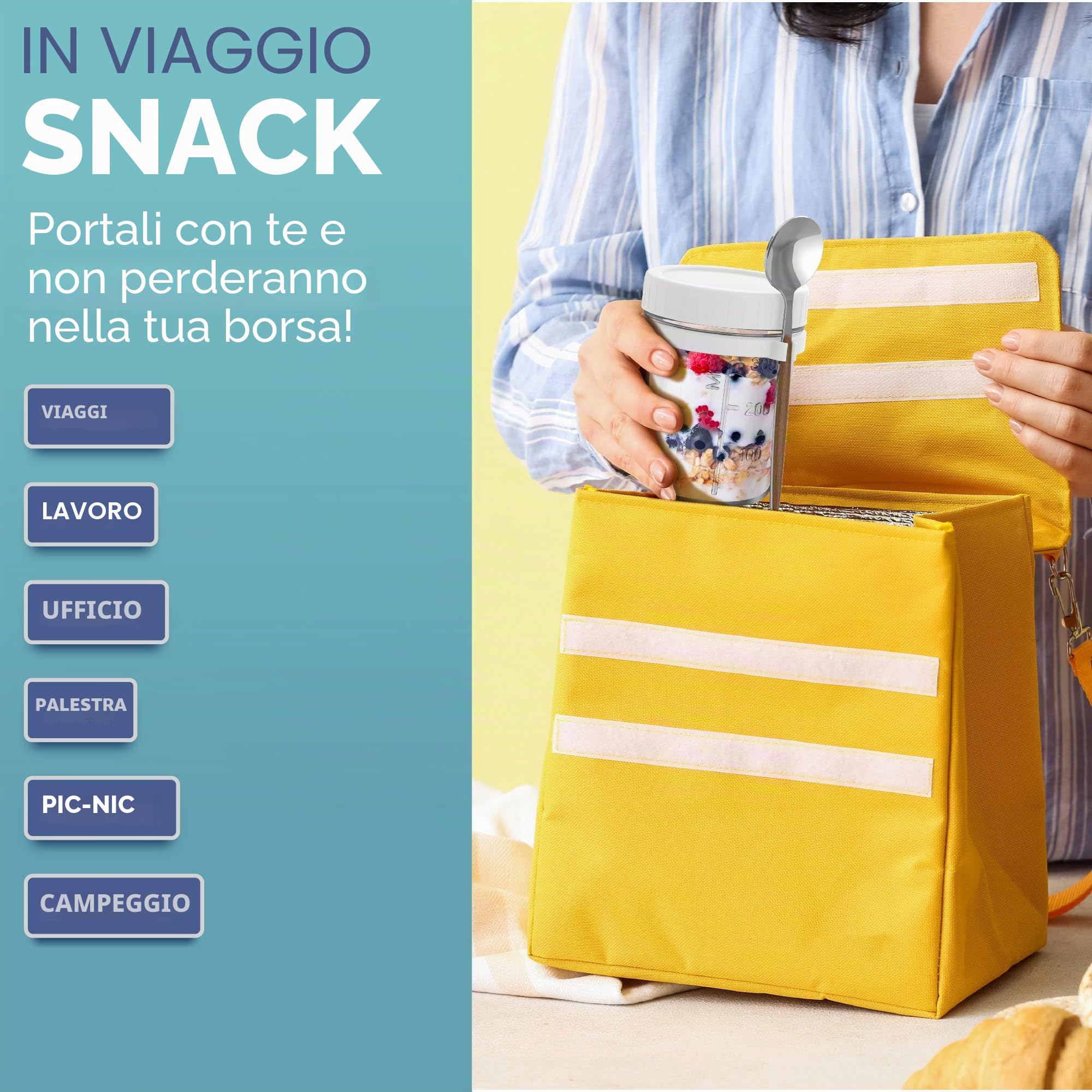 HEFTMAN Overnight Avena Barattoli con coperchio – 350 ml Barattoli ermetici per la colazione in vetro con cucchiai (confezione da 4)