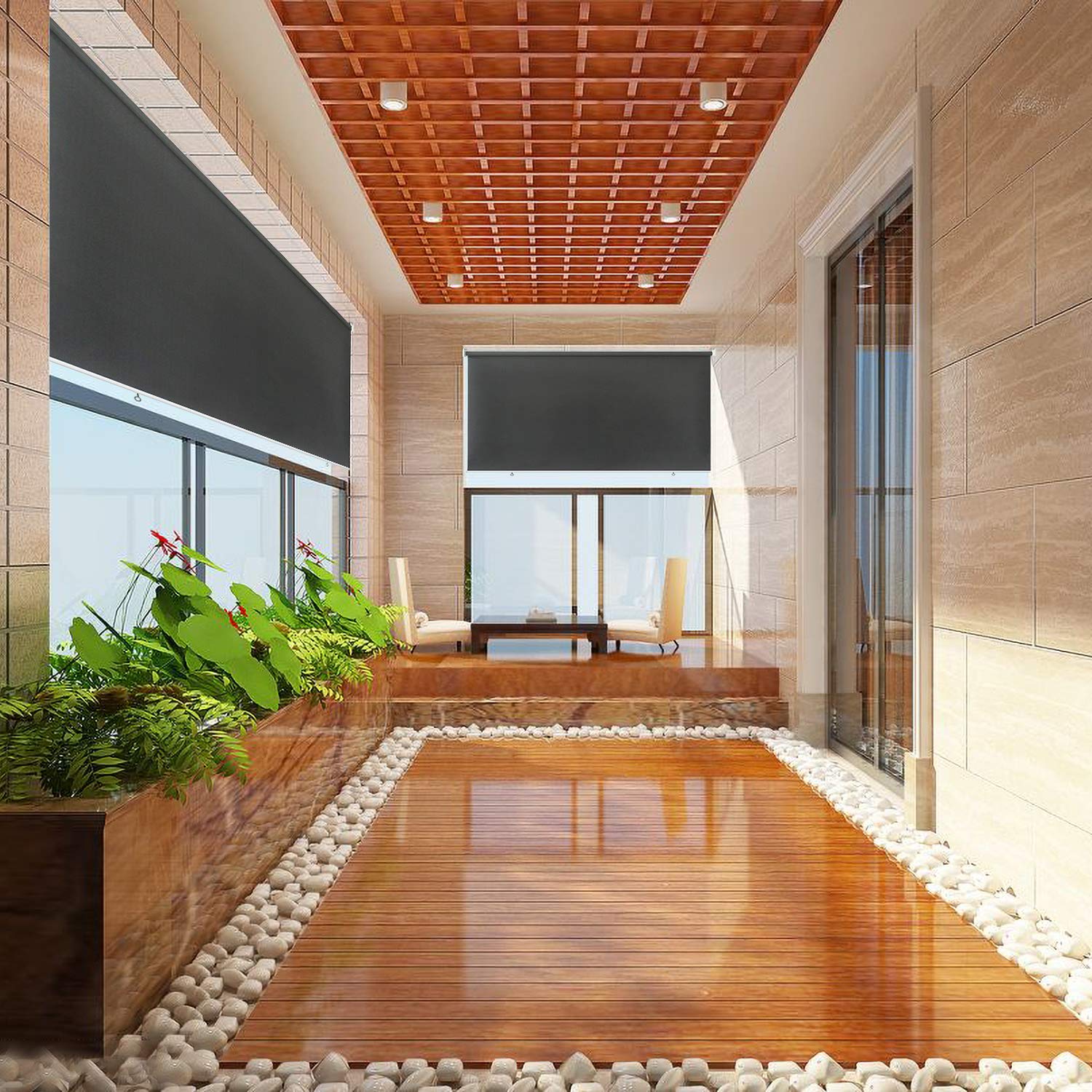 Pionowa markiza balkonowa, 140 x 140 cm, ochrona przed słońcem, roleta boczna, zacienienie, ochrona przed promieniowaniem UV i warunki atmosferyczne, na balkon, taras, do ogrodu, antracytowa
