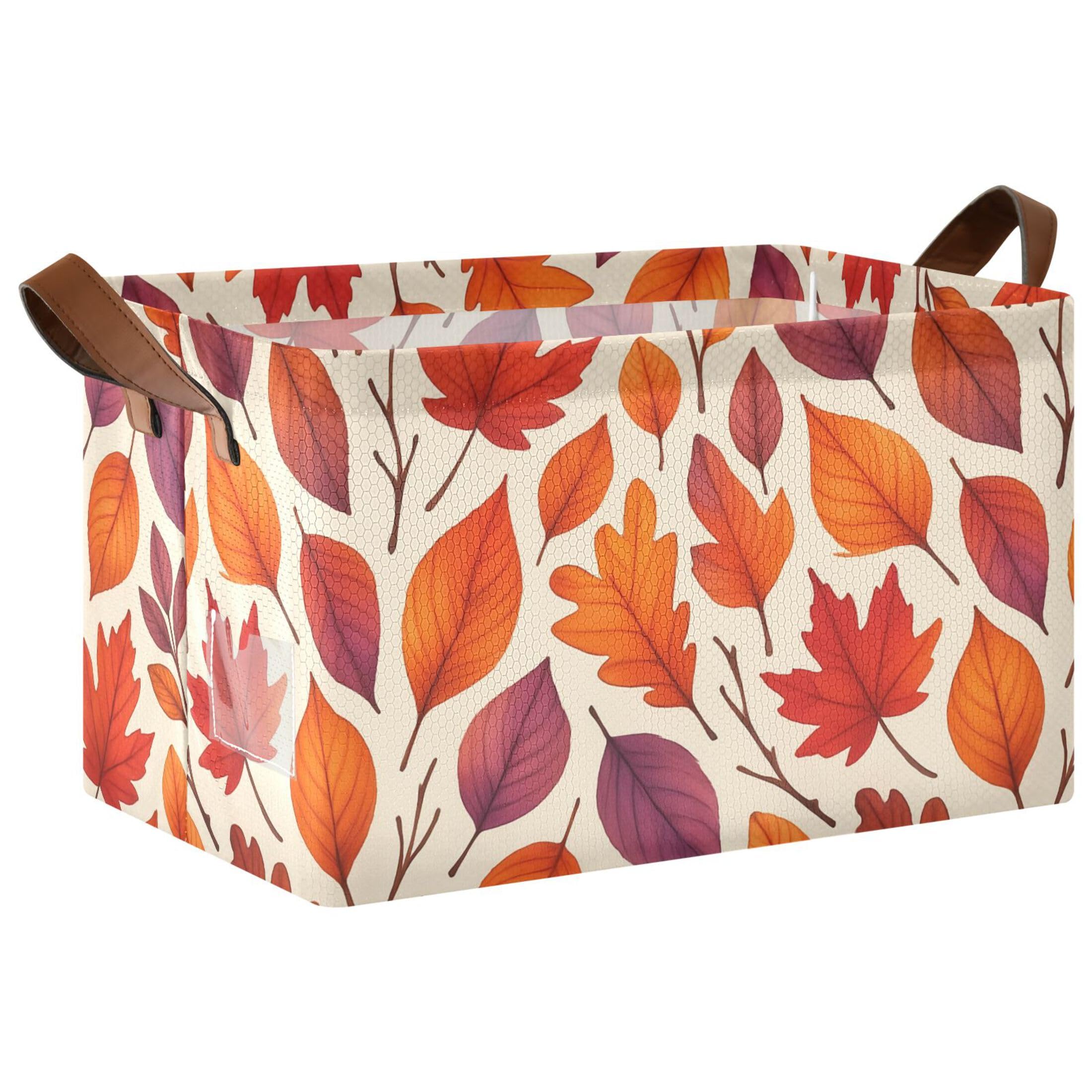 Kutsu Leaves Branches Foldable Storage Basket Collapsible Bin With Handles For Shelves