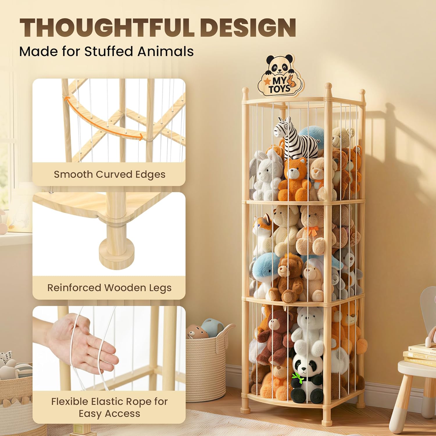 Stuffed Animal Storage, Wooden Toy Organizer, Extra Large Capacity Stuffed Animal Zoo, Space Save Plushies Storage for Playrooms, Bedrooms, Kidrooms