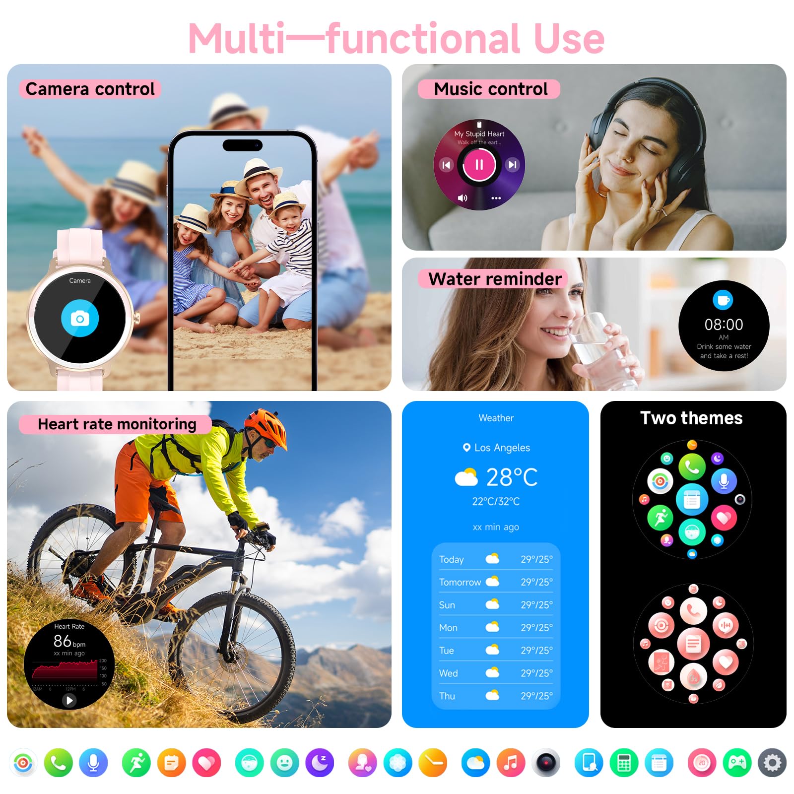 Smart Watches for Women Men 1.27" HD Fitness Tracker with Heart Rate/Sleep/Step/SpO2 Monitor, IP68 Waterproof Watch for Android iOS (Pink)