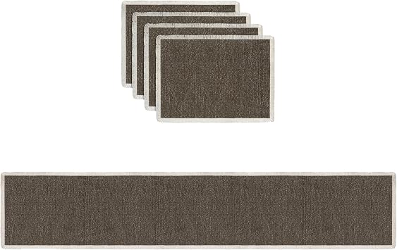 Hausattire Cotton Frayed Placemats Set of 4 Dining Table 13x19 Inch and Table Runner Cotton Frayed Boho 12x72 Inches | Rustic Vintage Boho Washable Placemat Tablerunner for Outdoor Parties| Brown