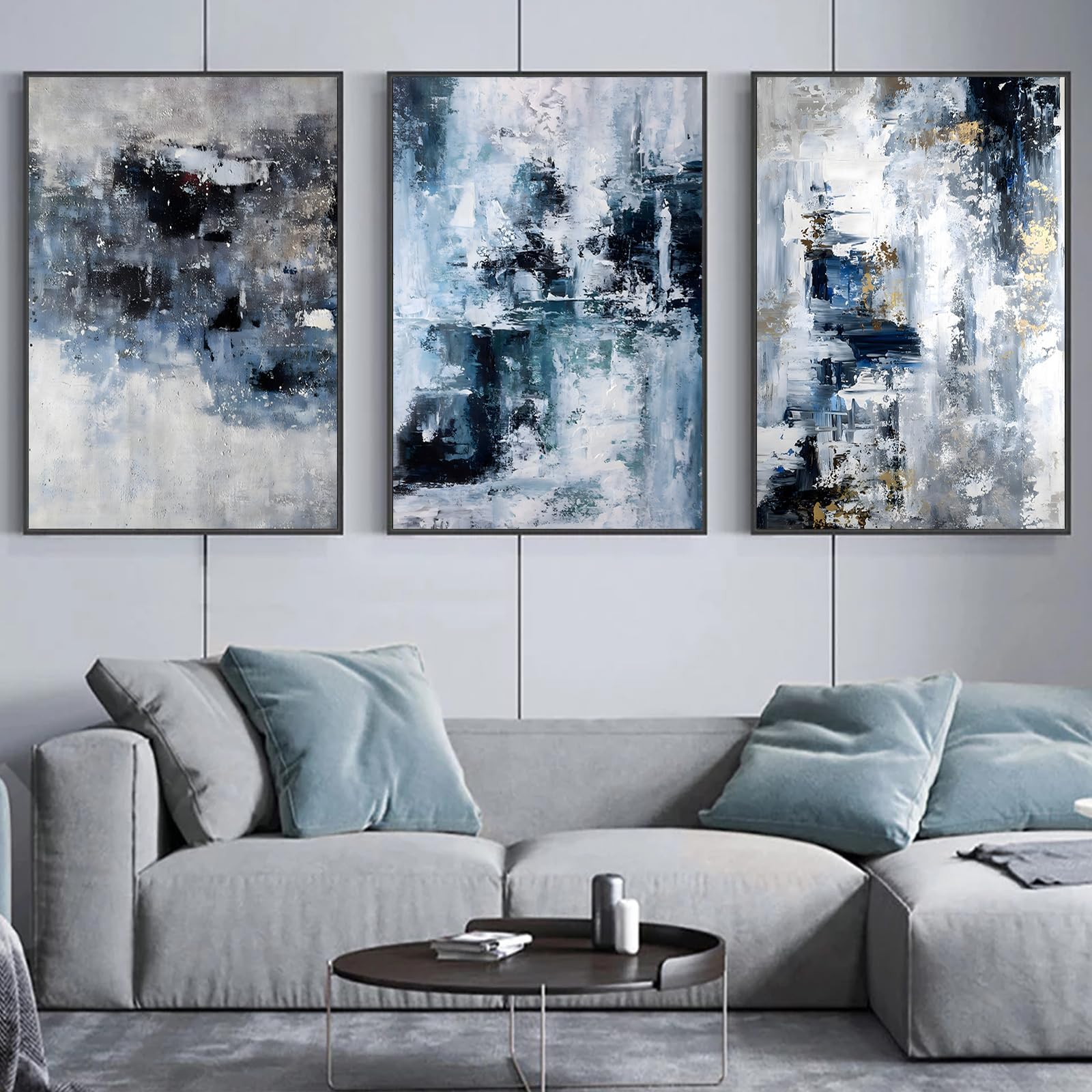 Navy Blue and Gray Abstract Wall Art Teal Blue Abstract