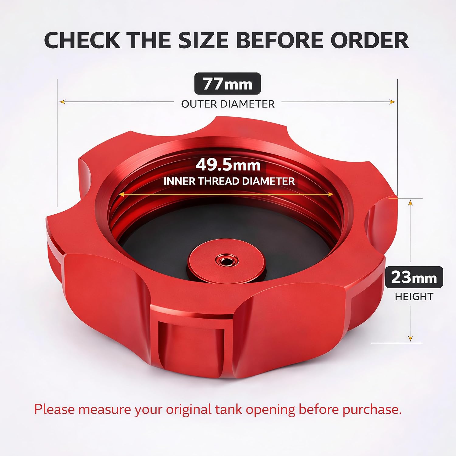 Pit Bike Gas Cap with 2 Vent Hoses, 49.5mm Threaded CNC Aluminum Fuel Tank Cap for 50cc-150cc Pit Bike Chinese Dirt Bike, Fits Selected SSR Apollo TaoTao Kayo SDG WPB Models (Red)