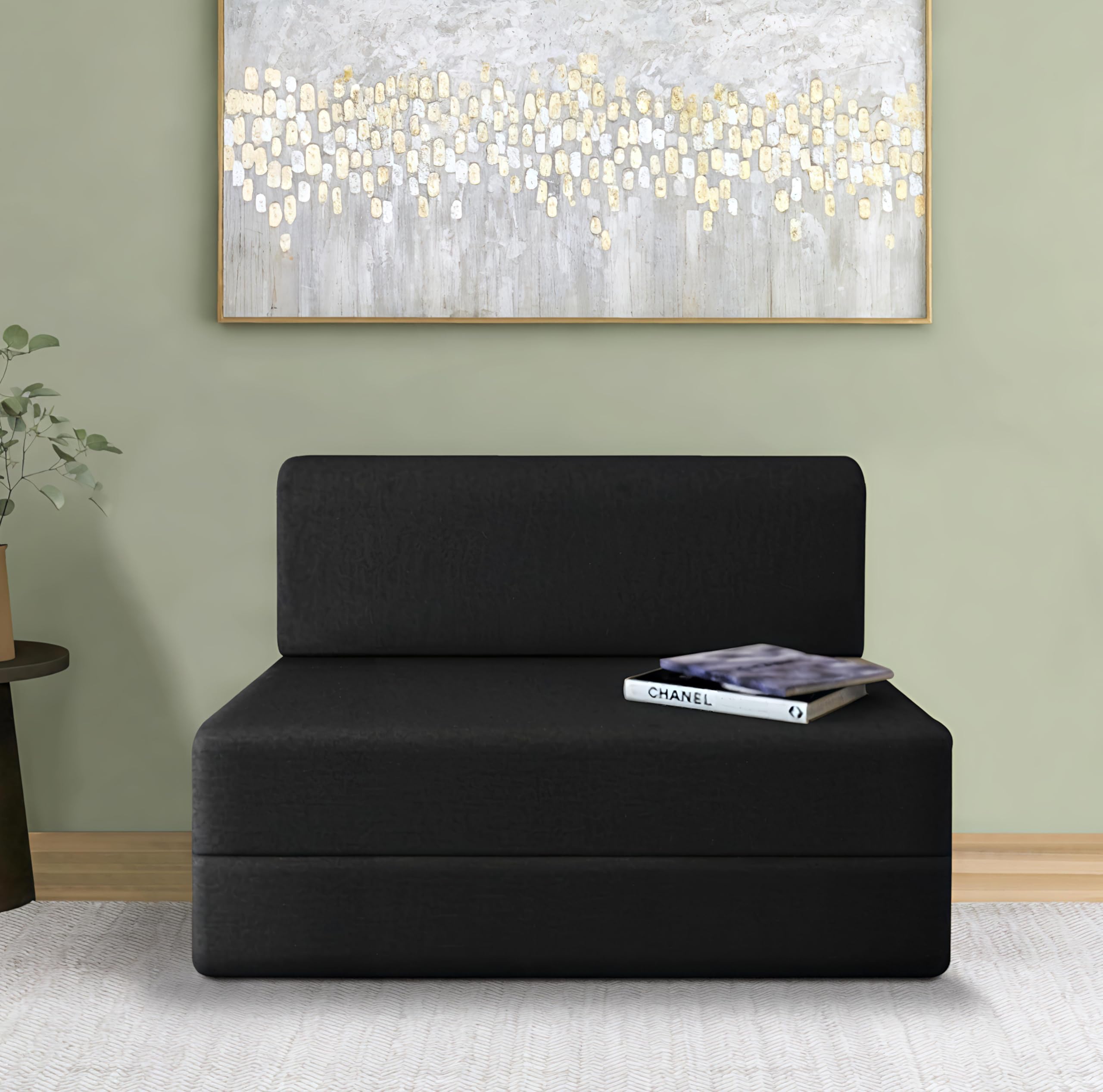 NUVOLE Easy 1 Seater Sofa Cum Bed Imported Velvet Fabric - Washable Cover - Including Cushion - Size 3' x 6' Ft Perfect for Home & Office for Guests (Black)-picture-24