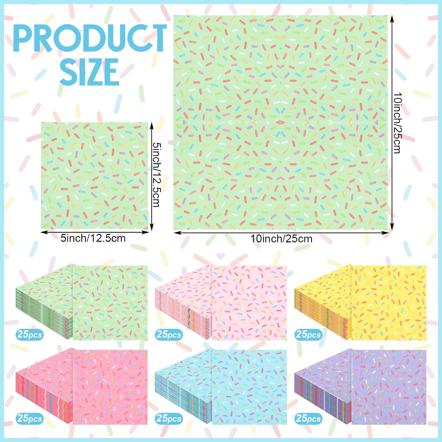 Crtiin 150 Pcs Colorful Donut Sprinkle Napkins 2 Ply Disposable Cocktail Napkins Paper Sprinkle Party Decorations for Baby Shower Birthday Ice Cream Party Supplies(Regular) - Image 2