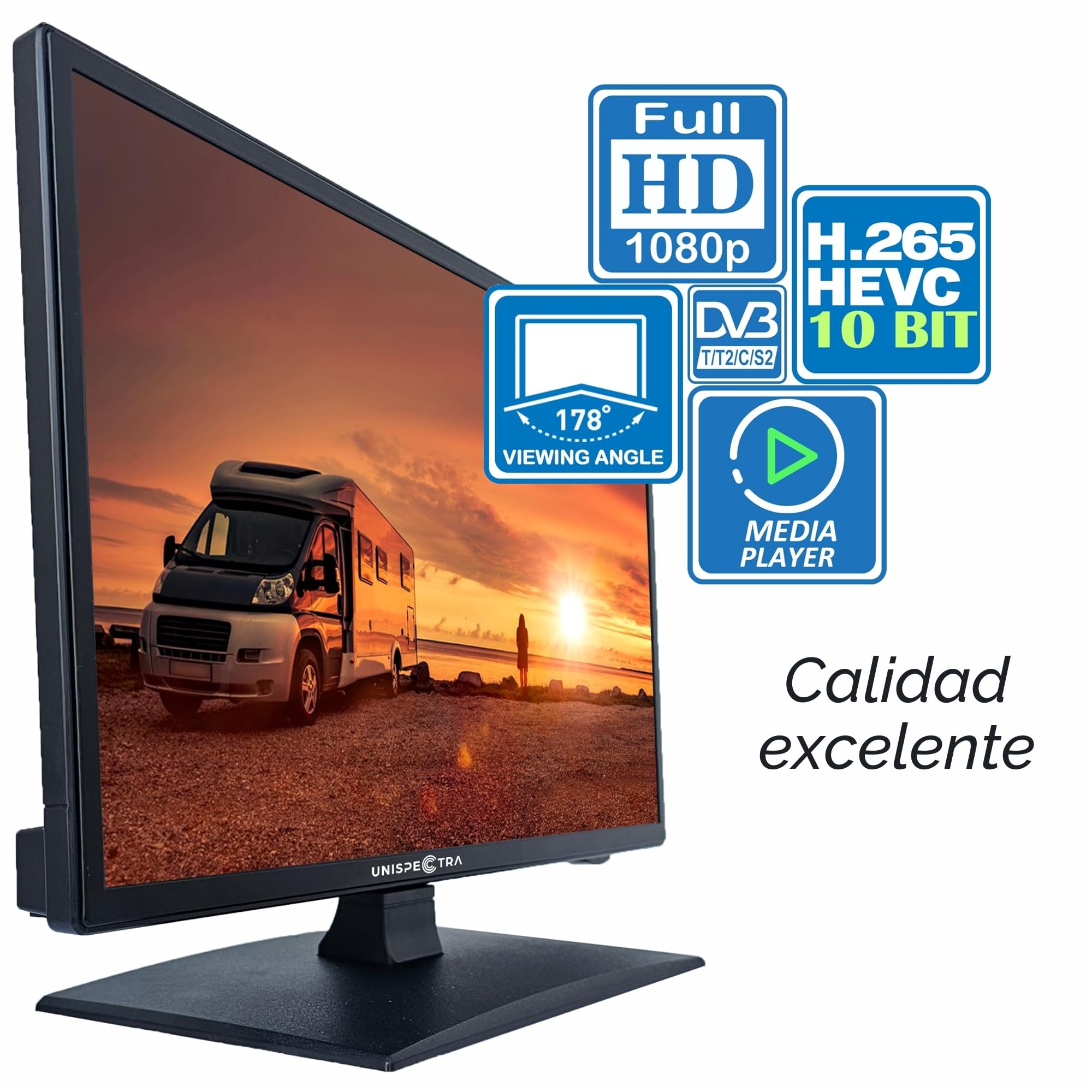 Unispectra ® Smart TV de 22 Pulgadas 12v (webOS) ELED Full HD 240v 24v 12v TV Freeview & Sat sintonizador, 3X HDMI, 2X USB, Magic Remote. Televisores de 12 V para autocaravanas, autocaravanas