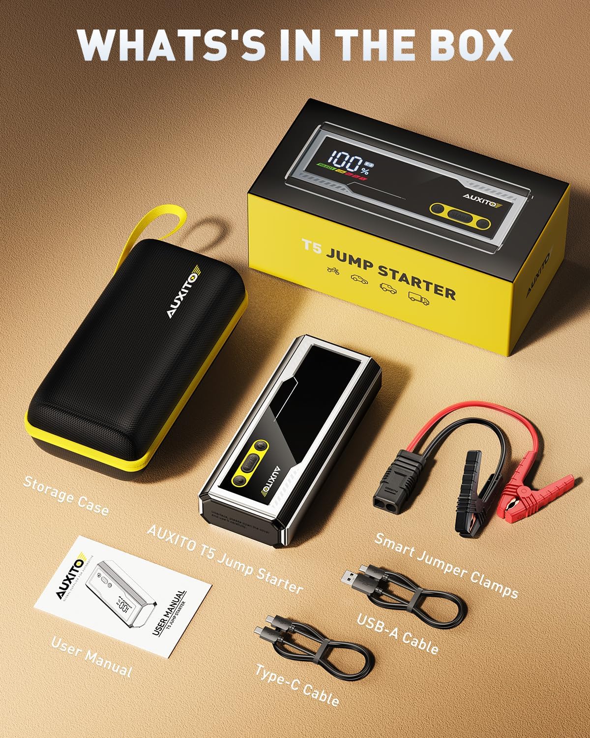 AUXITO 9500A Jump Starter, 12V Car Battery Jump Starter, Up to All Gas/All Diesel Engine with LED Display, 30W Type-C Fast Charging and 168W DC Output, 3-Mode Flashlight, Storage Case - Image 9