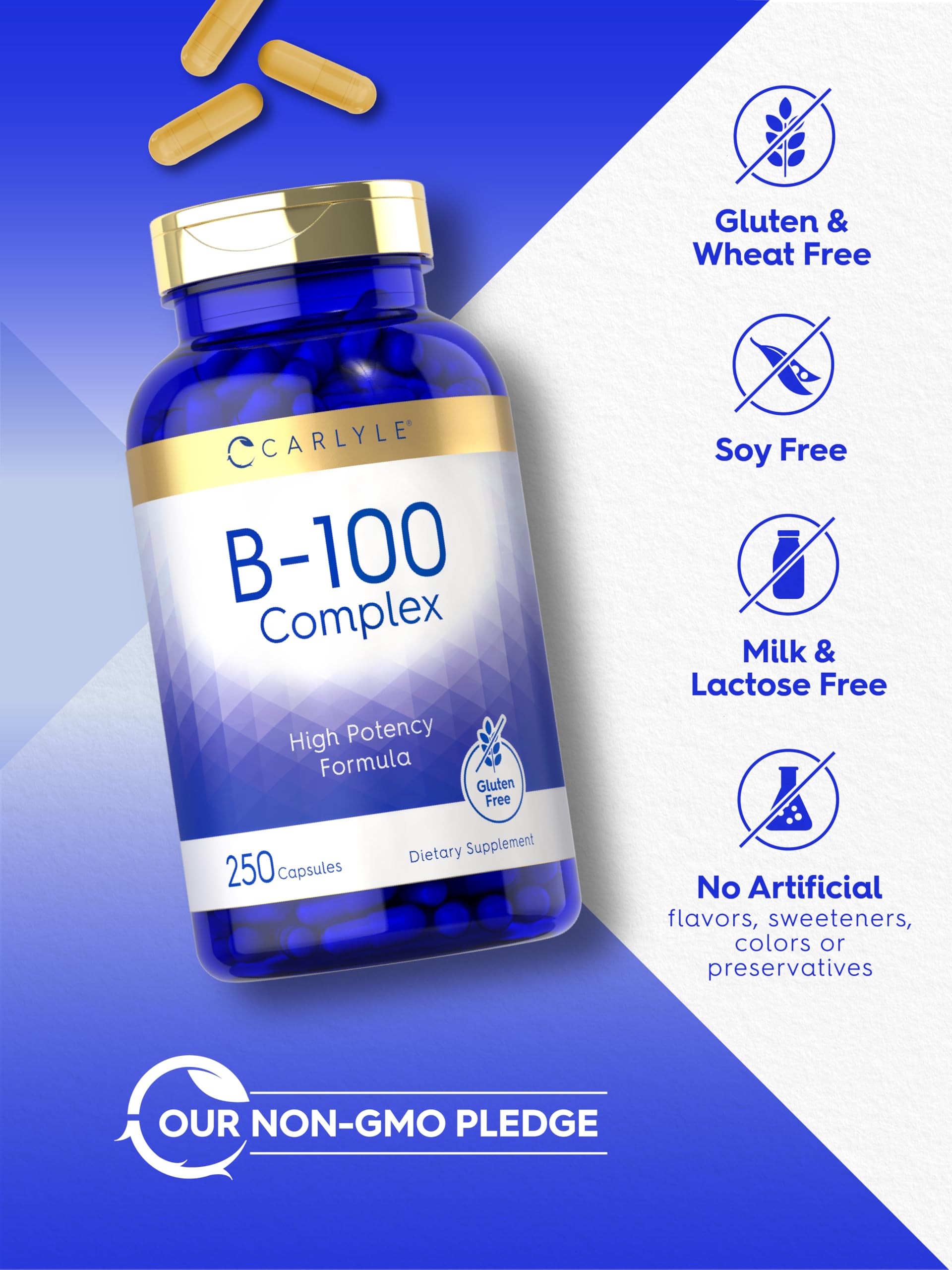 Carlyle B-100 Complex | 250 Capsules | B1, B2, B3, B6, B12 & Biotin — Amazon image 5