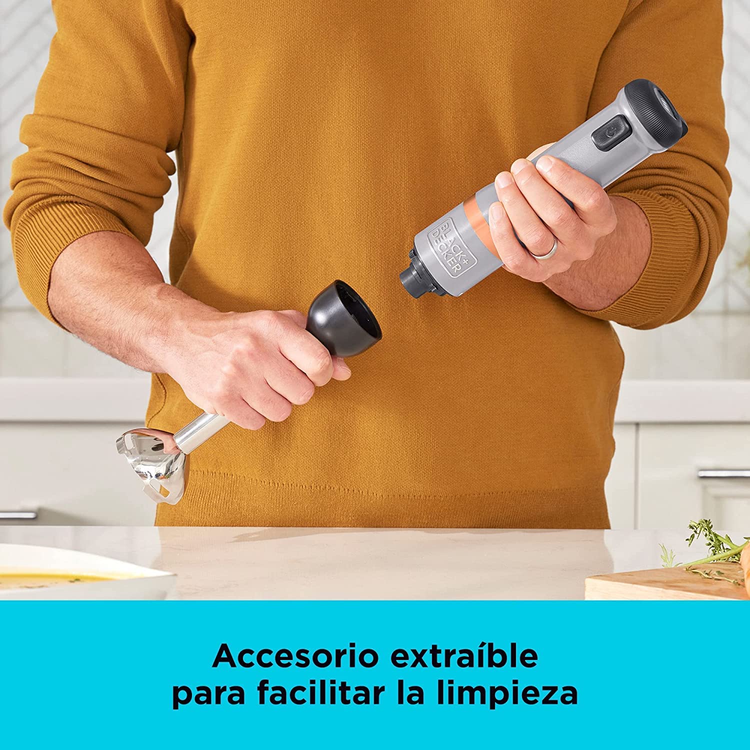 BLACK+DECKER Batidora de mano 7,2V, multifunción, 5 velocidades, inalámbrica, batería recargable, 32 min de autonomía, diseño compacto y ergonómico, incluye accesorios, BCKM1011KGF-QW