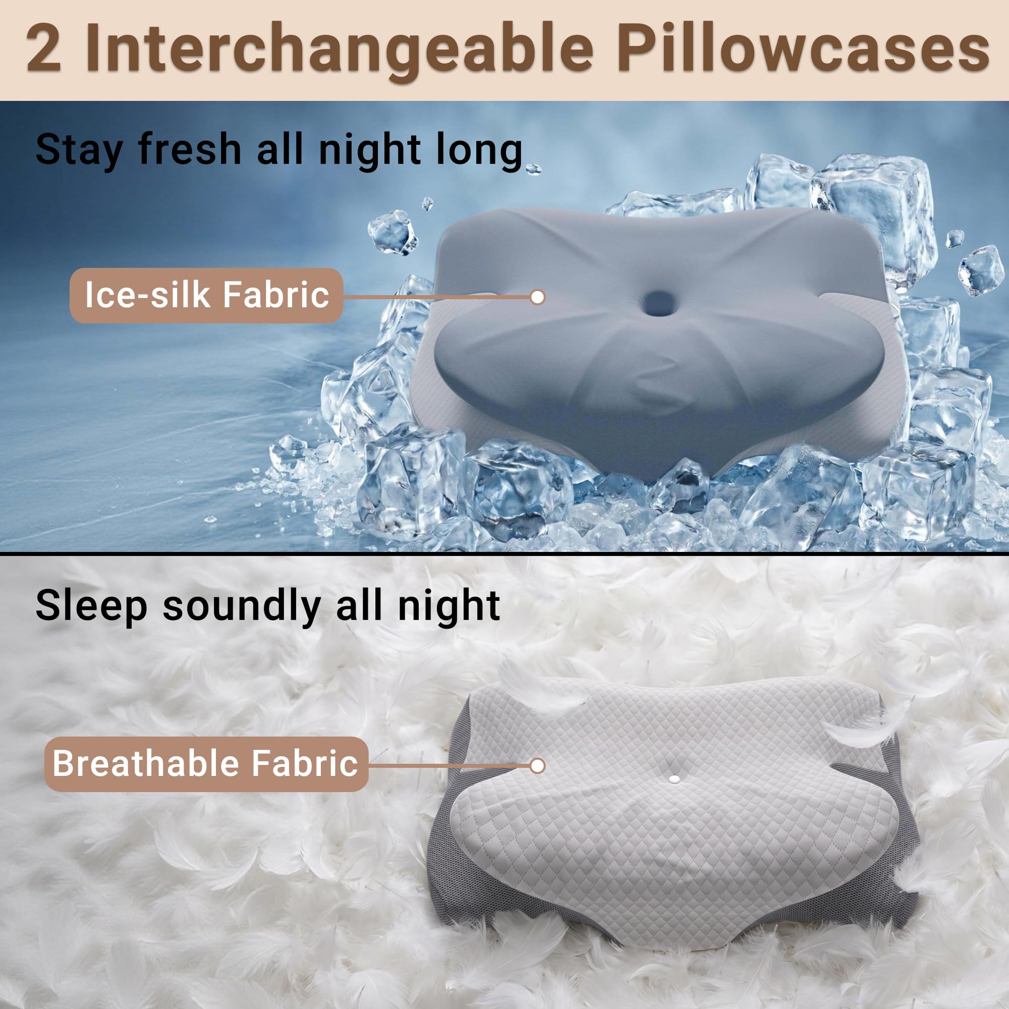 READAEER Cuscino Cervicale Memory Foam Ergonomico, Cuscino Ortopedico per Collo e Spalle, Doppia Altezza 13/10 cm con 2 Federe, Guanciale Traspirante per Dormire su Fianco e Schiena