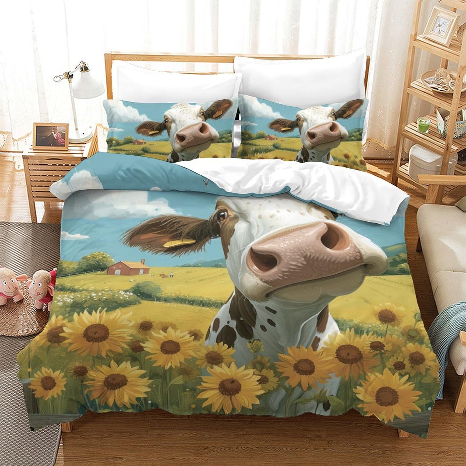 Parure de lit vache en microfibre 200x200 avec ses deux taies d'oreiller
