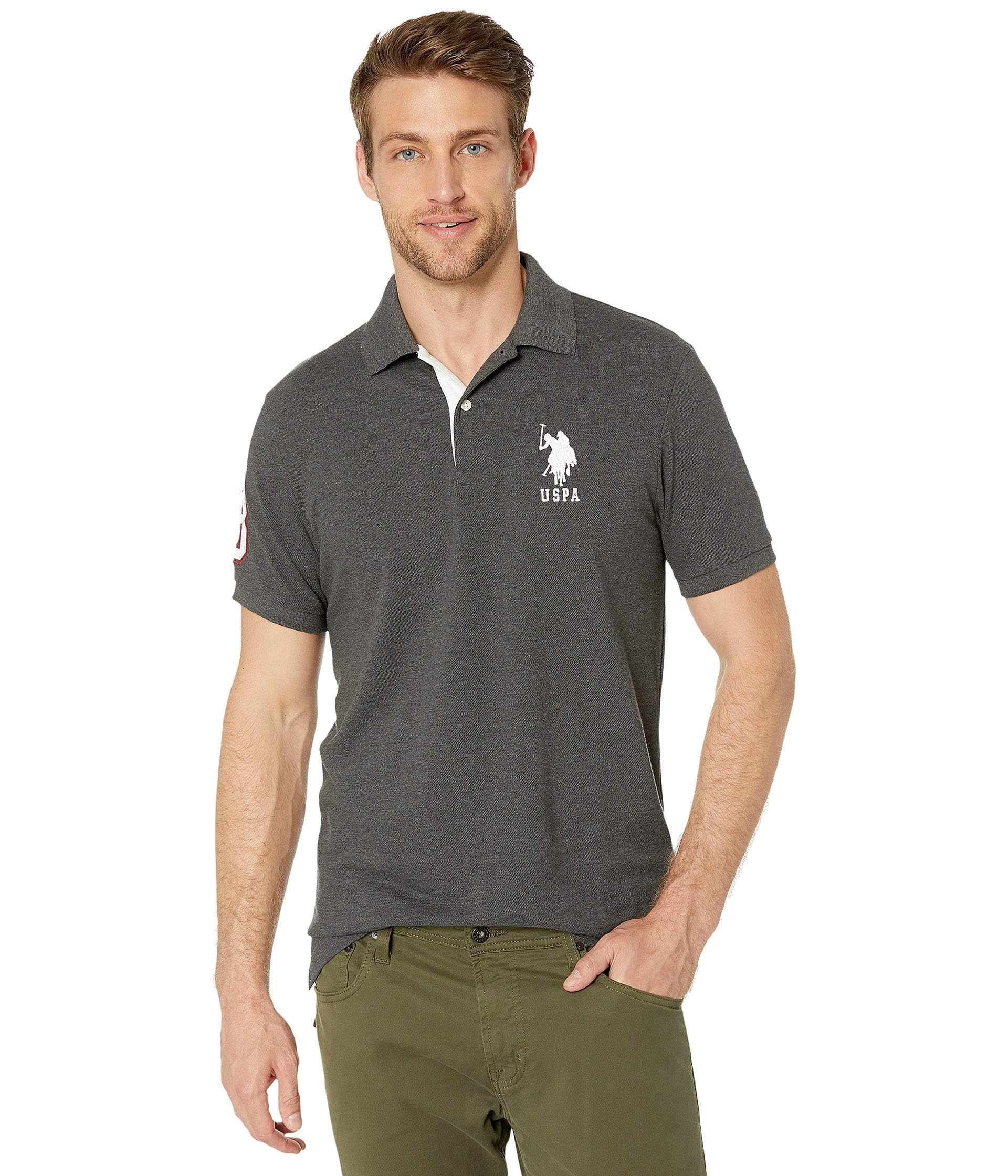 U.S. Polo Assn. Men's Short-Sleeve Polo Shirt with Applique, Heather Dark Gray, Large