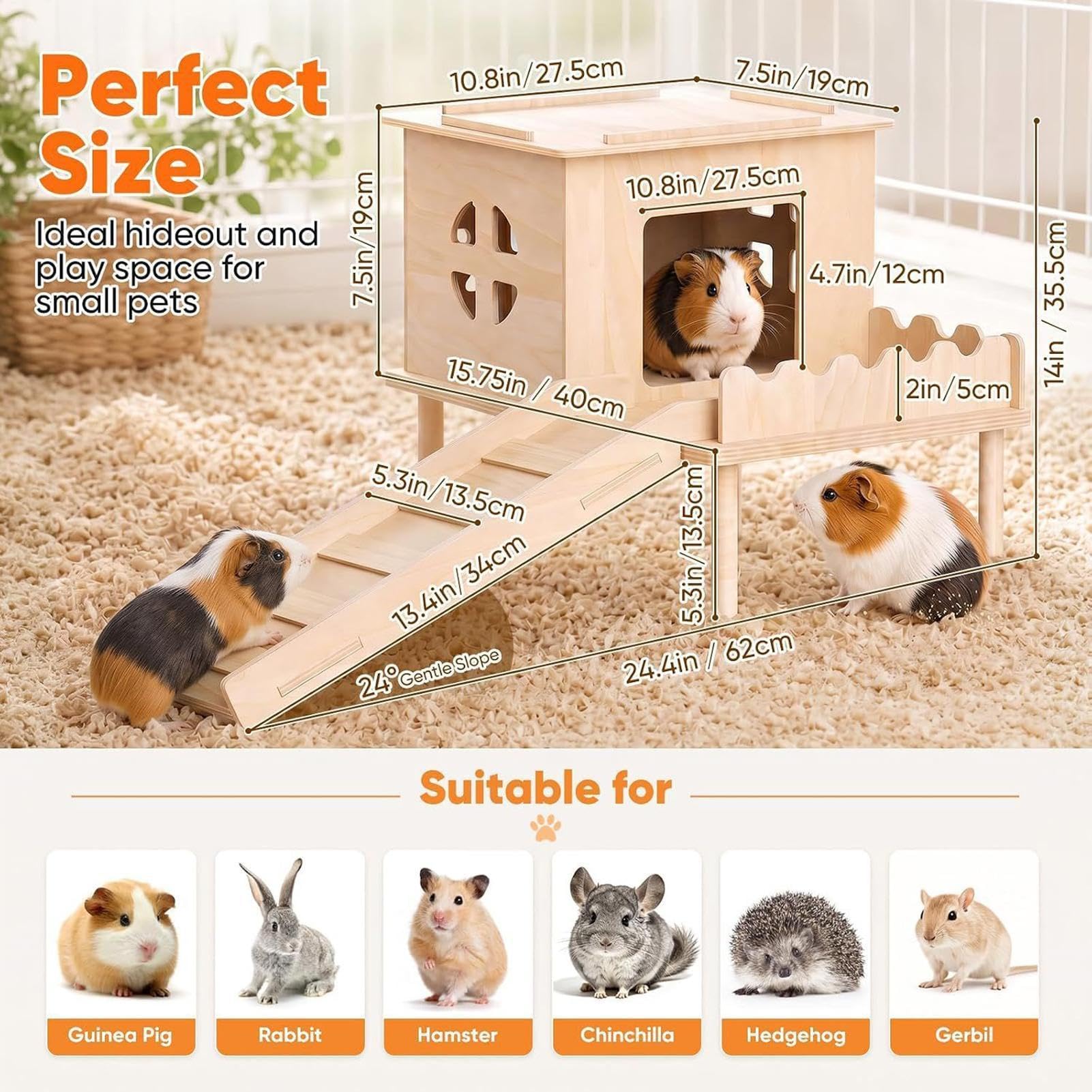 Hamster Castle - Wooden Anti-Slip Double-Layer Climbing Habitat with Ladder