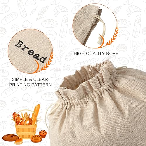 Miniatura 3 de 6 bolsas de pan de lino reutilizables para alimentos caseros, con cordón grande, para almacenamiento de alimentos caseros, regalo de boda para