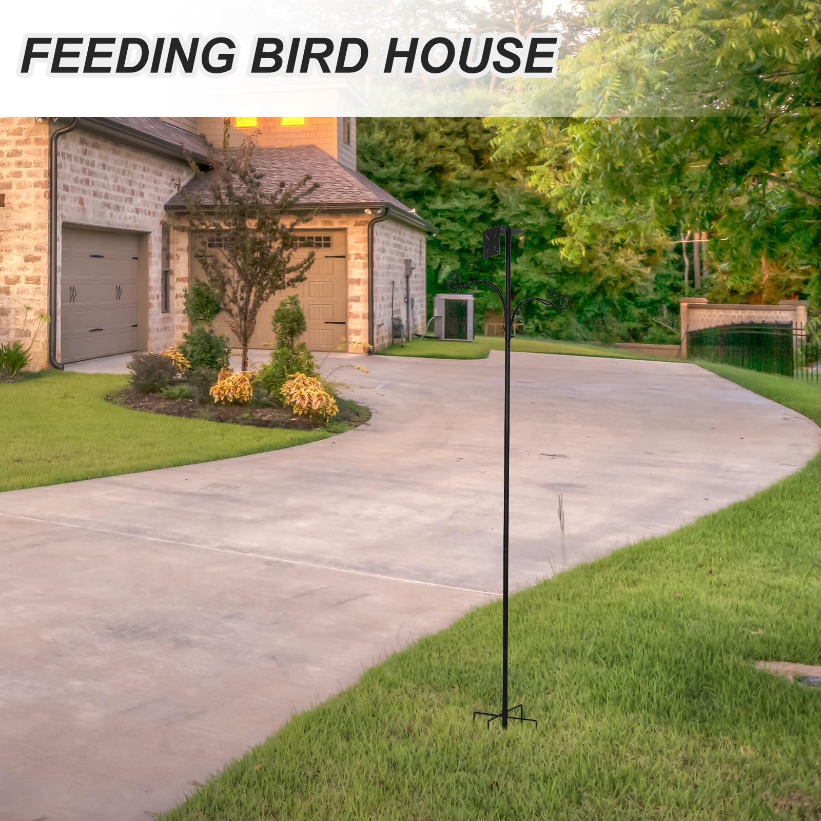 Supporto per Mangiatoia per Uccelli da Giardino 76 Pollici | Metallo Nero, 4 Ganci Shepherd e Base a 5 Punte, per Birdhouse e Wild Bird All'aperto