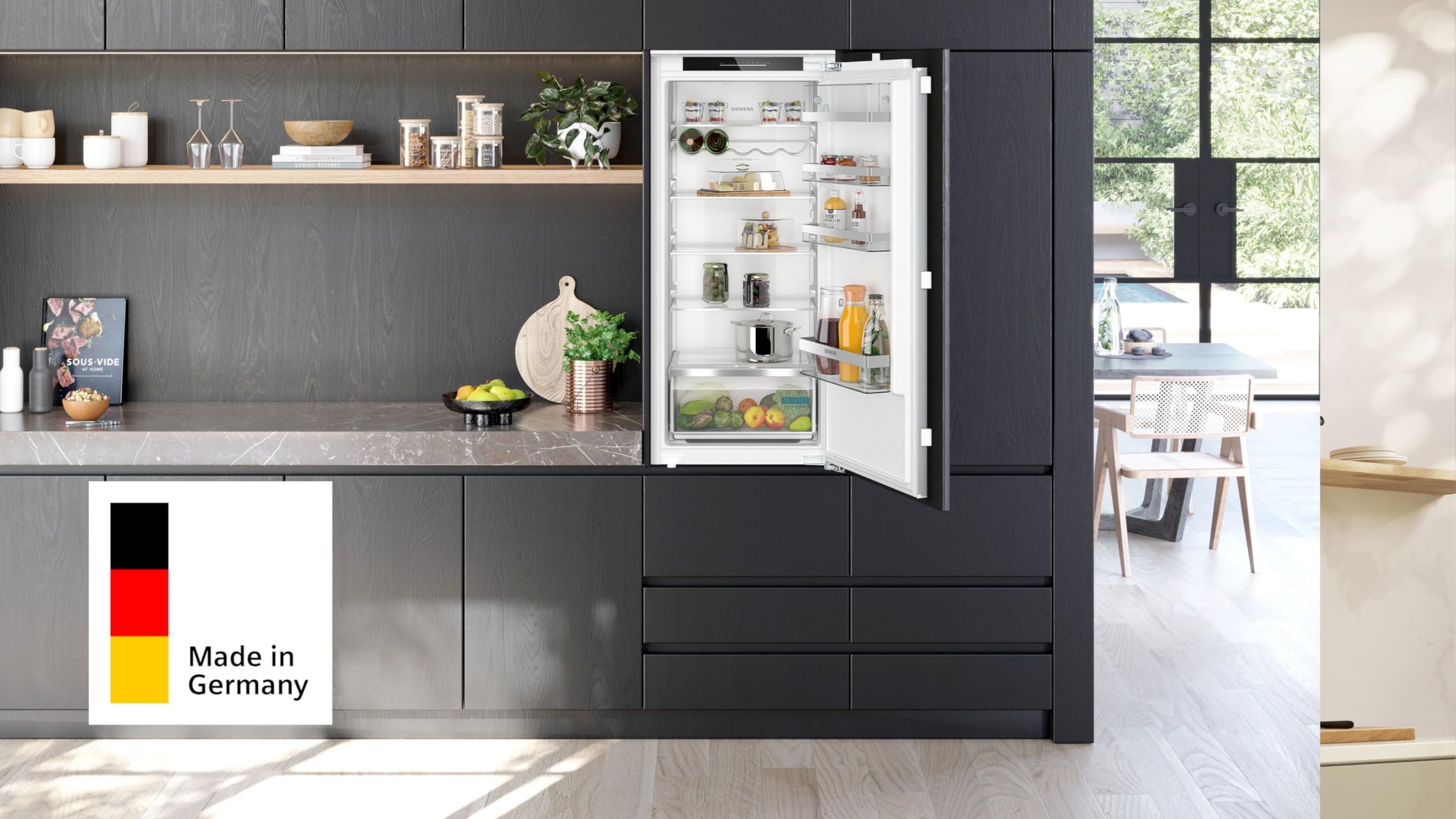 Siemens KI21RADD1 Einbau-Kühlschrank iQ500, Made in Germany, integrierbarer Kühlautomat ohne Gefrierfach 87,4x56 cm, 136L Kühlen, hyperFresh Box, LED-Beleuchtung, superCooling, autoAirflow
