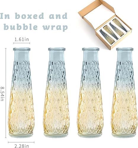 Vista 5 de Glass Bud Vase Set of 4 - Small Vases for Flowers,Colored Bud Vases in Bulk, Modern Glass Vases for Centerpieces, Mini Vintage Vase for Wedding