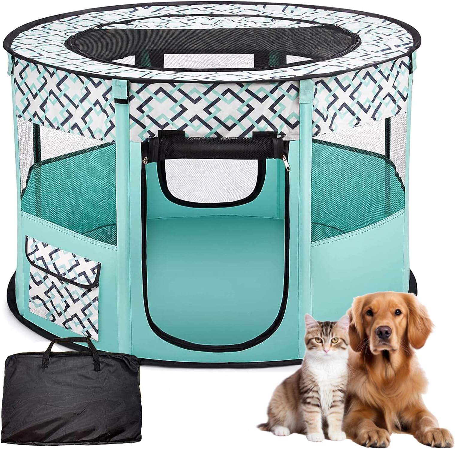 Foldable Pet Playpen, Large Portable Dog Cat Playpen, Collapsible Pet Kennel Cage, Sturdy Pet Tent, 110 * 60cm Pet Breeding Room, Pet Playground Indoor/Outdoor Travel use with Carrying Case (L,Green)