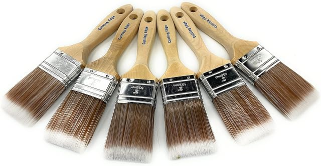 Cutting Edge 6x2" Brushes Paintbrush Set - Professional Premium Quality Synthetic Bristle - 2 Size - Ergonomic Beavertail Handle for a Comfortable Grip, SRT Synthetic Fibres, No Breaking-in Required