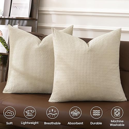 Miniatura 3 de PHF Fundas de almohada europeas 100% algodón de tejido gofre, de 26 x 26 pulgadas, sin relleno, paquete de 2 elegantes fundas de almohada