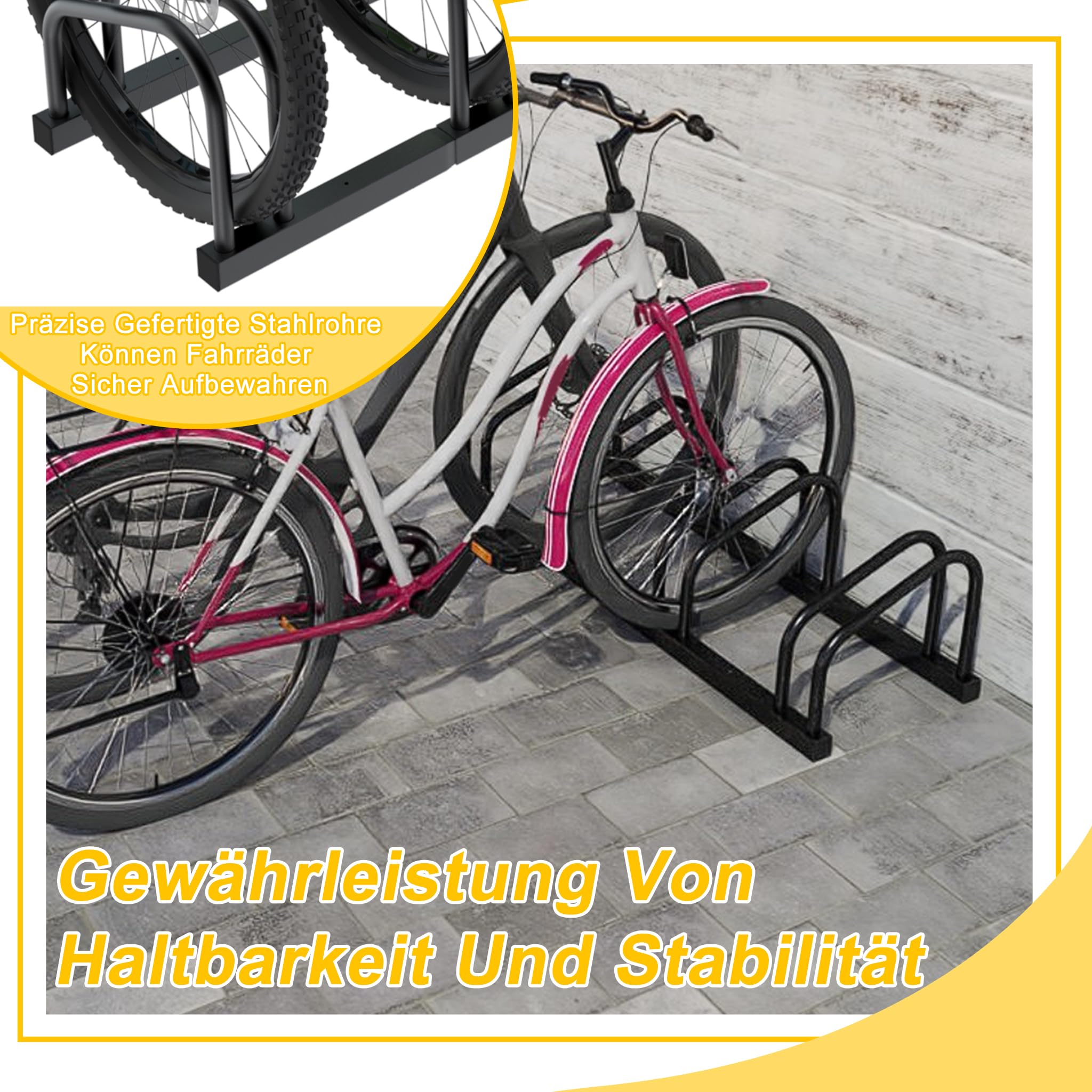 Aufun Supporto per bicicletta in acciaio legato con viti, per garage, bicicletta (per 8 biciclette, nero)