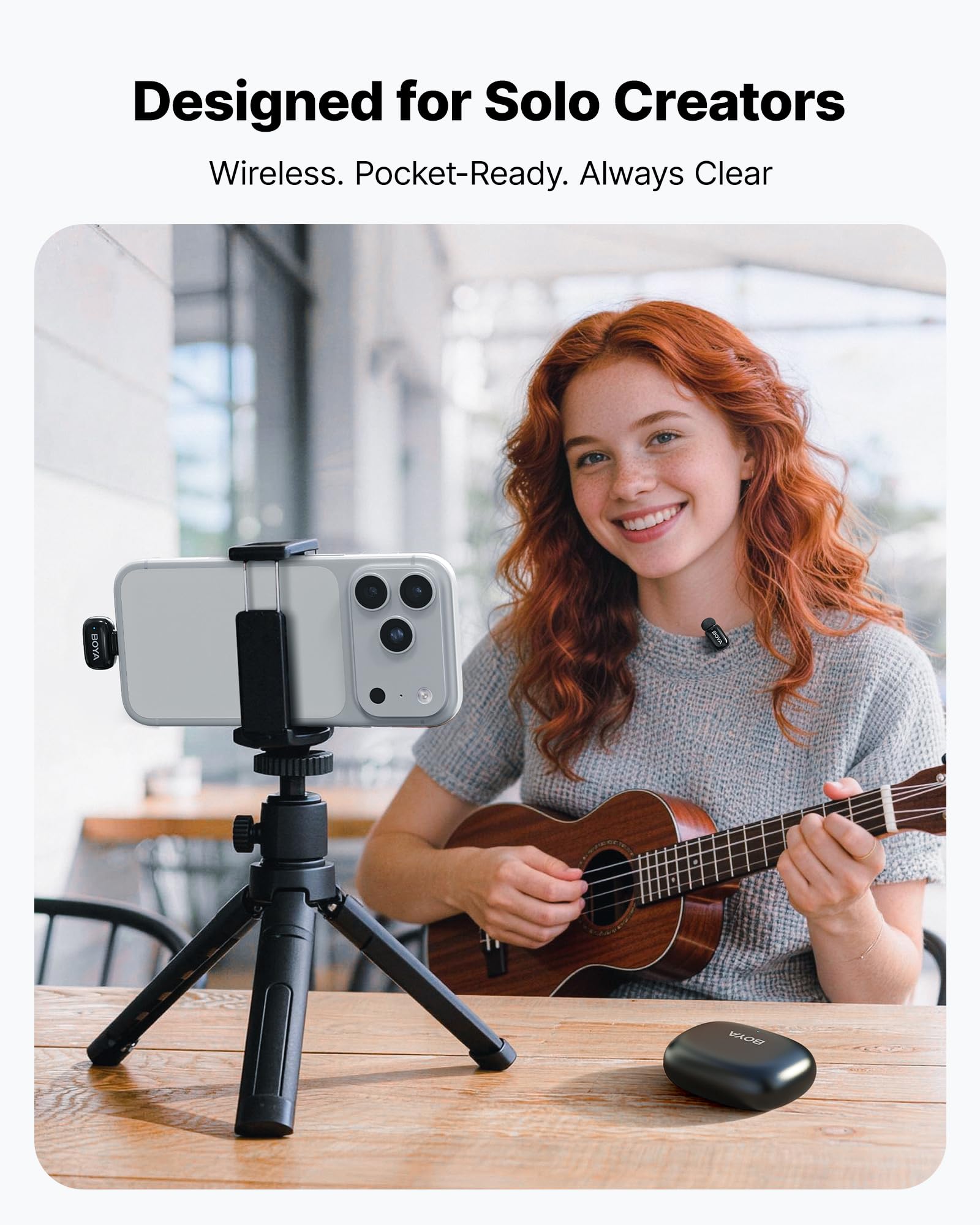 BOYA Mini 2 Micrófono Teléfono Móvil (1 Transmisor + 1 Receptor USB-C + Bandeja de Carga), 5G Ultraligero, 48KHz 24Bit, Micrófono Lavalier Inalámbrico para iPhone, Android, Vlog, Reducción de Ruido