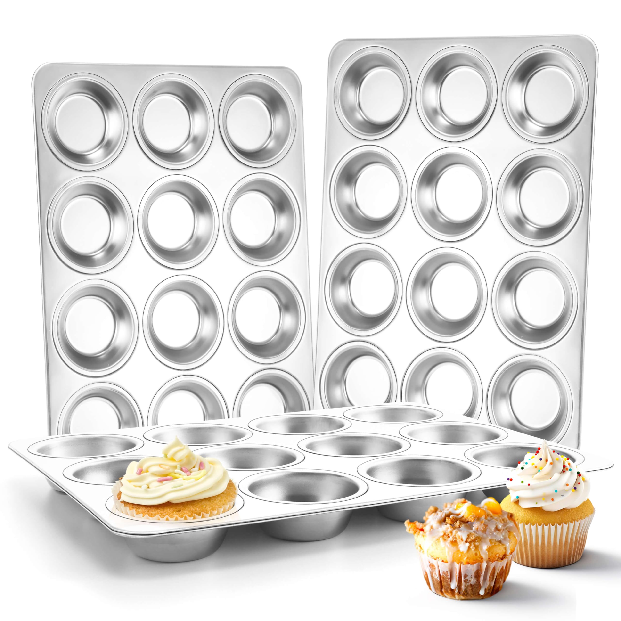 Herogo Muffinform aus Edelstahl für 12 Muffins, Quiches, Metall, antihaftbeschichtet, für Backen, Mini-Brownie, normale Größe und leicht zu reinigen, ofen- und spülmaschinenfest, 3 Stück
