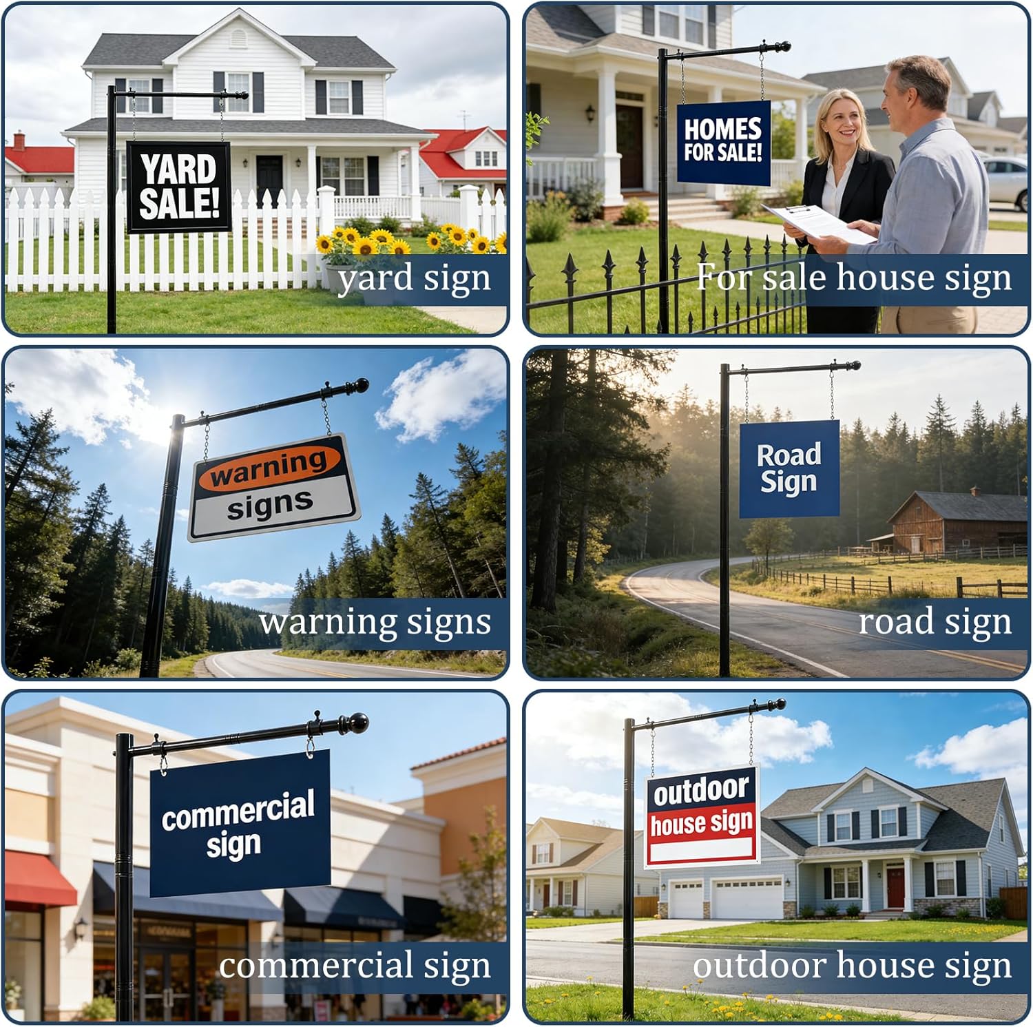 100" Heavy-Duty Real Estate Sign Posts, Commercial Yard Sign with 10-25 "Adjustable Windbreak Ring, Rust-Proof Steel Stake for Realtor Open House, Business Hours Black(Sign Not Included)