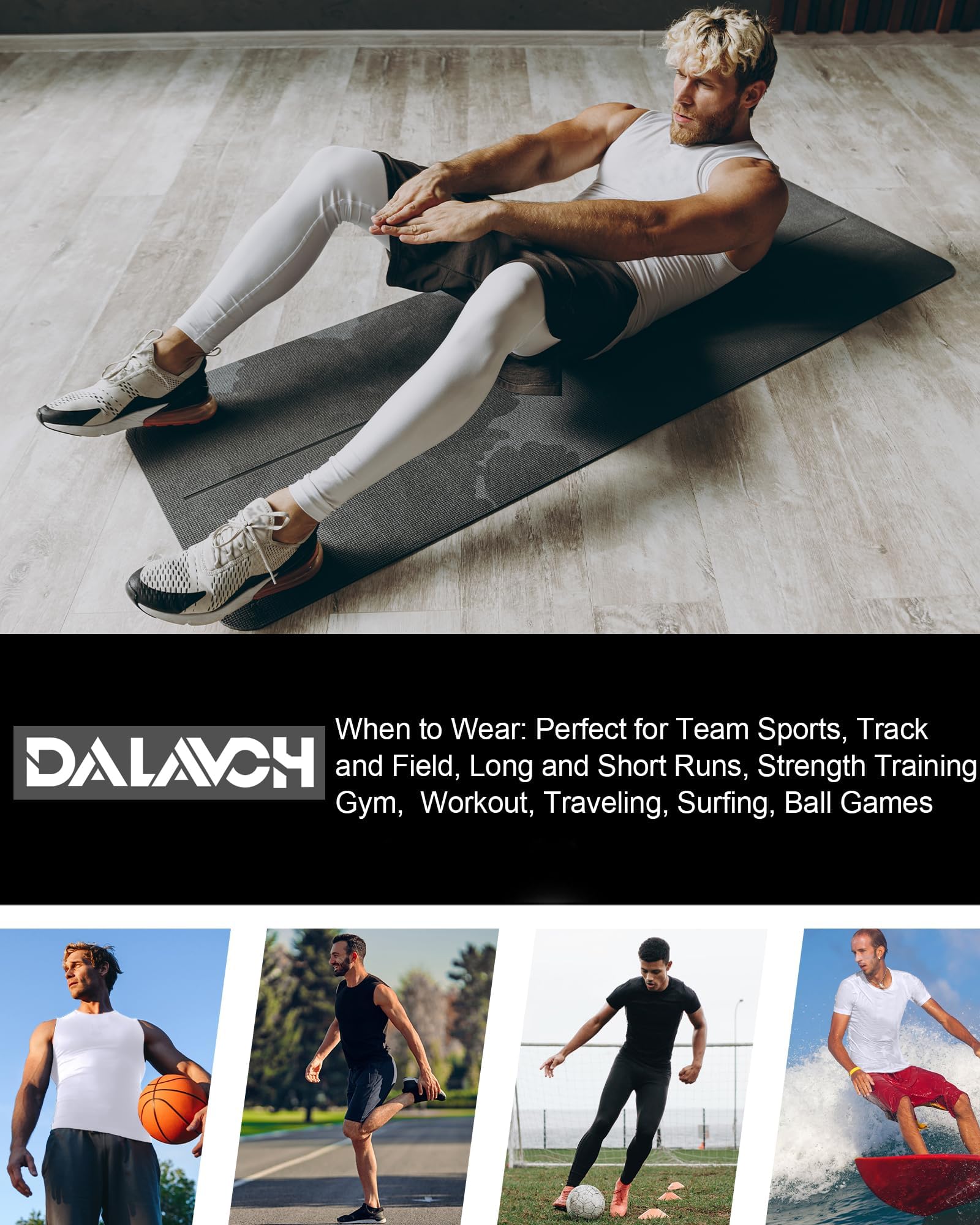 Dalavch Paquete de 4 camisetas de compresión y camisetas sin mangas para hombre, camiseta deportiva de manga corta y sin mangas
