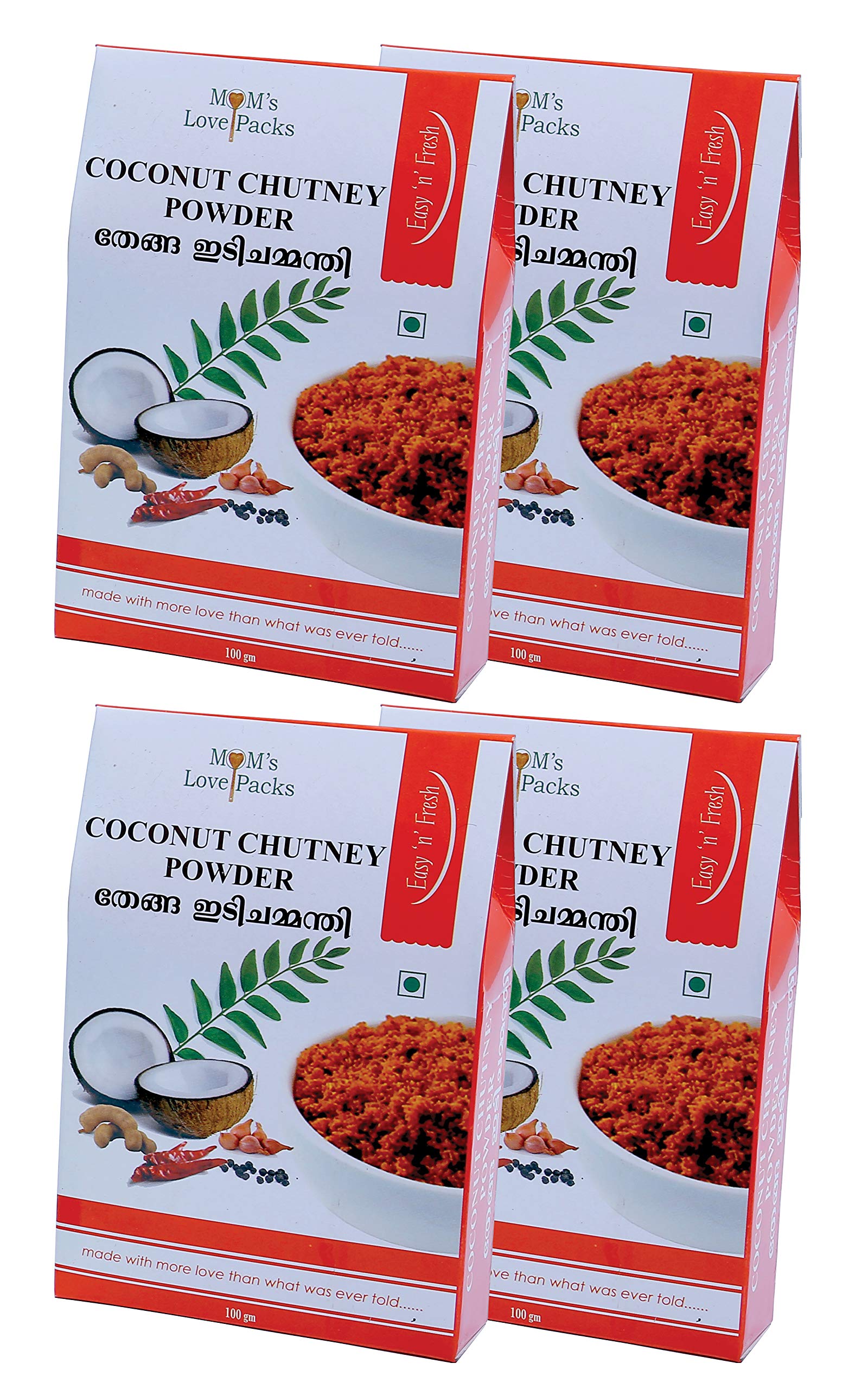 Mom's Love Packs Vegetarian Roasted Coconut Chutney Powder 100gm - (Pack of 4)