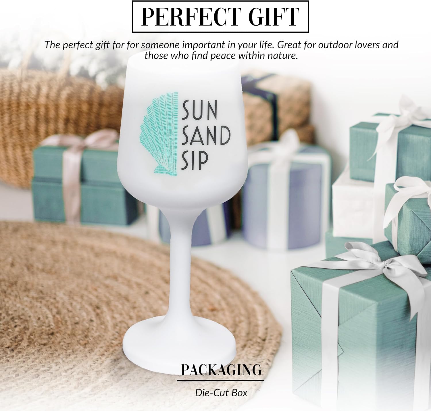Pavilion Gift Company - Sun Sand Sip - 13" Silicone Stemmed Wine Glass Glow In The Dark Seashell Beach Lake Waterfront Summer Drinkware Kitchenware