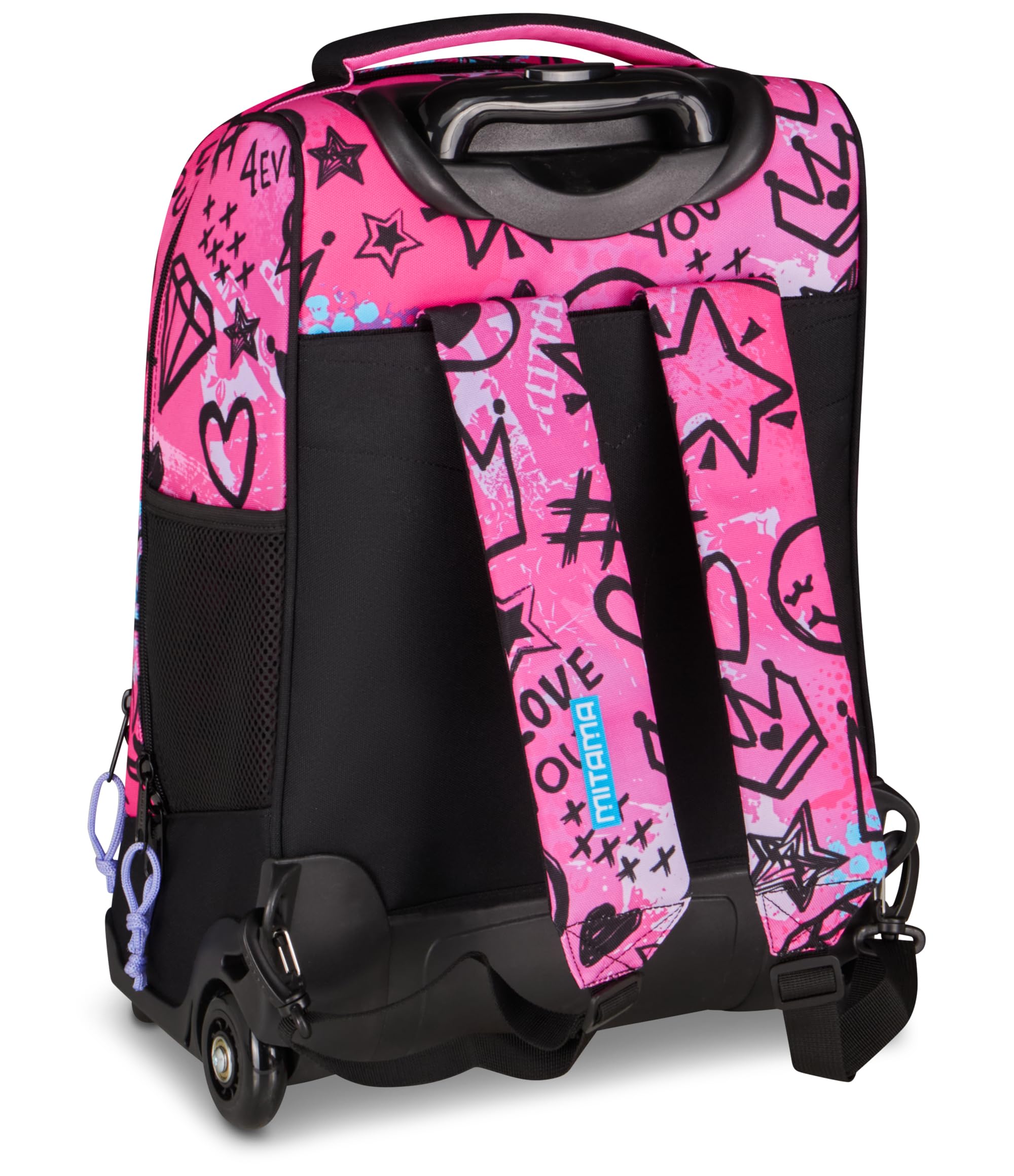 Mitama Zaino Trolley M-Power RockNLove, Spallacci a scomparsa, Bambini e Bambine, Tasca Porta Borraccia, Doppio uso, Maxi Capienza, rosa