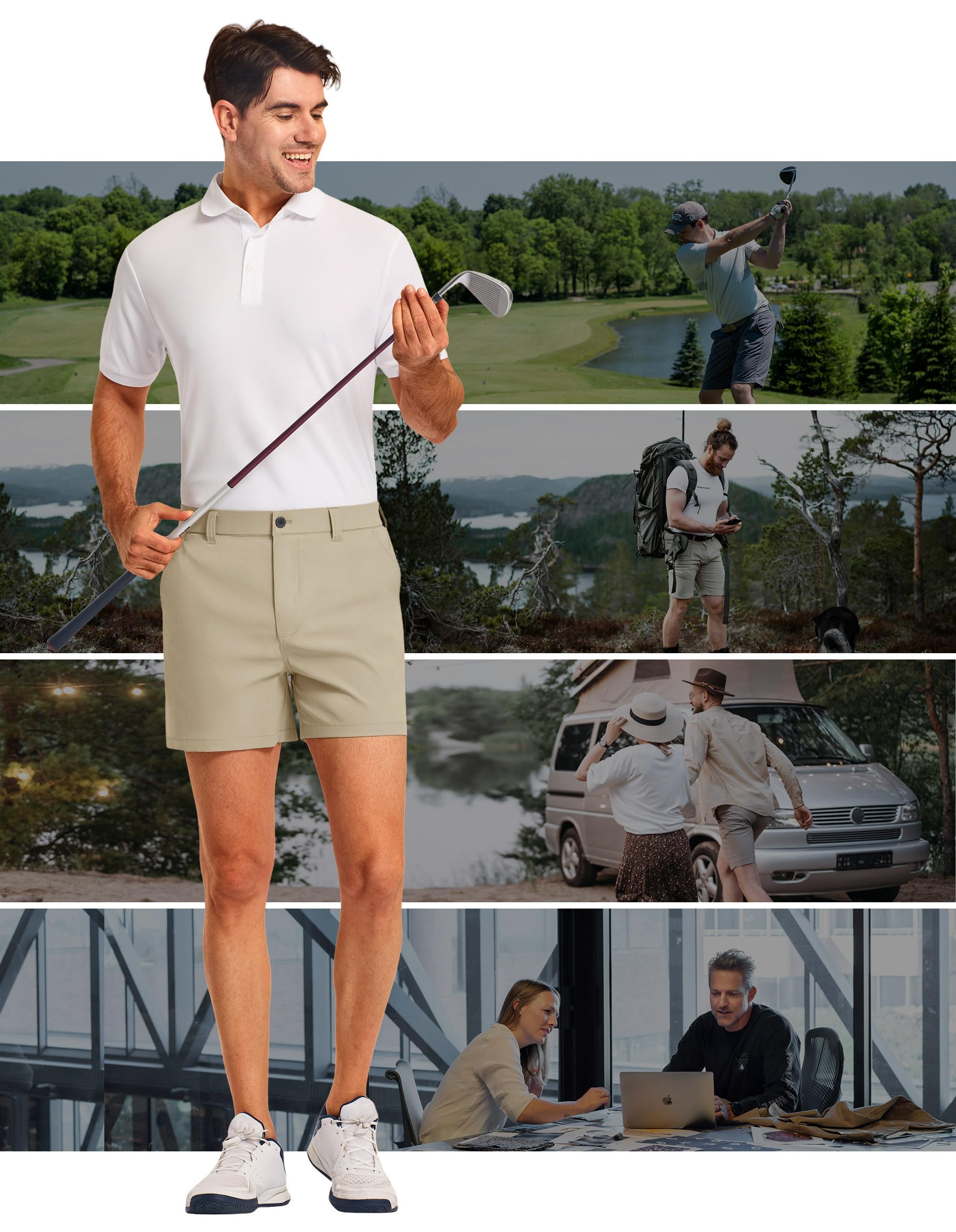 PULI Pantalones cortos de golf para hombre con entrepierna de 5 pulgadas, elásticos, casuales, con bolsillos, impermeables, ligeros, de secado rápido