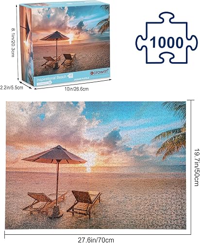 Miniatura 3 de crowm Rompecabezas de 1000 piezas, rompecabezas hawaianos para niños y adultos, hermosas escenas de playa, un rompecabezas del amanecer y atardecer