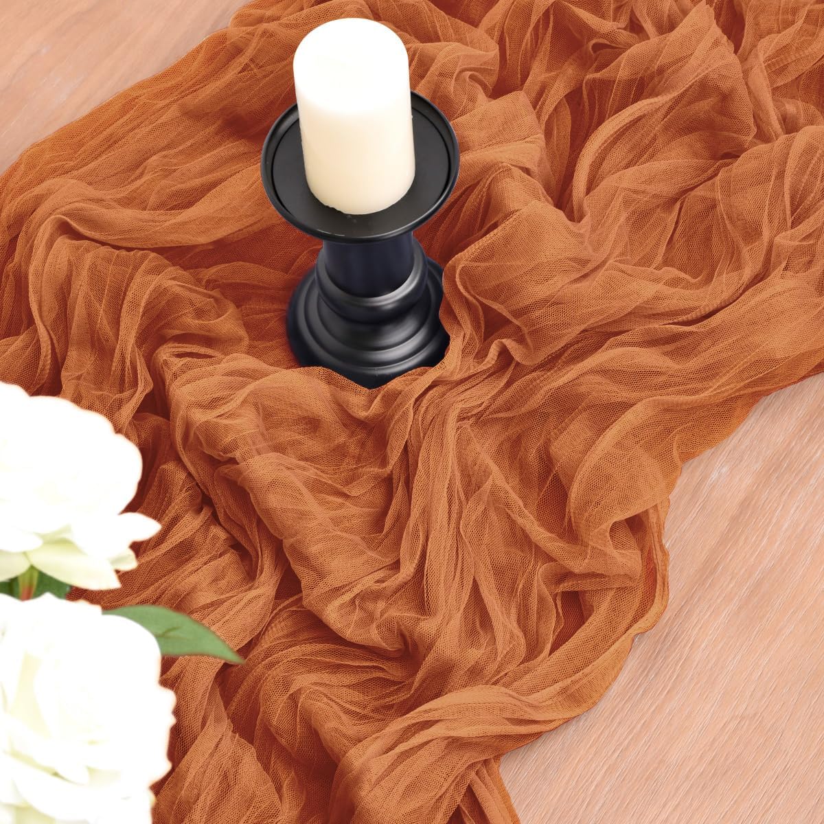 Joanlody Coffee Cheesecloth Table Runner Fall Thanksgiving 10Ft Rustic Gauze Boho Cheese Cloth Table Runner for Wedding Bridal Baby Shower Decoration 6 Pack