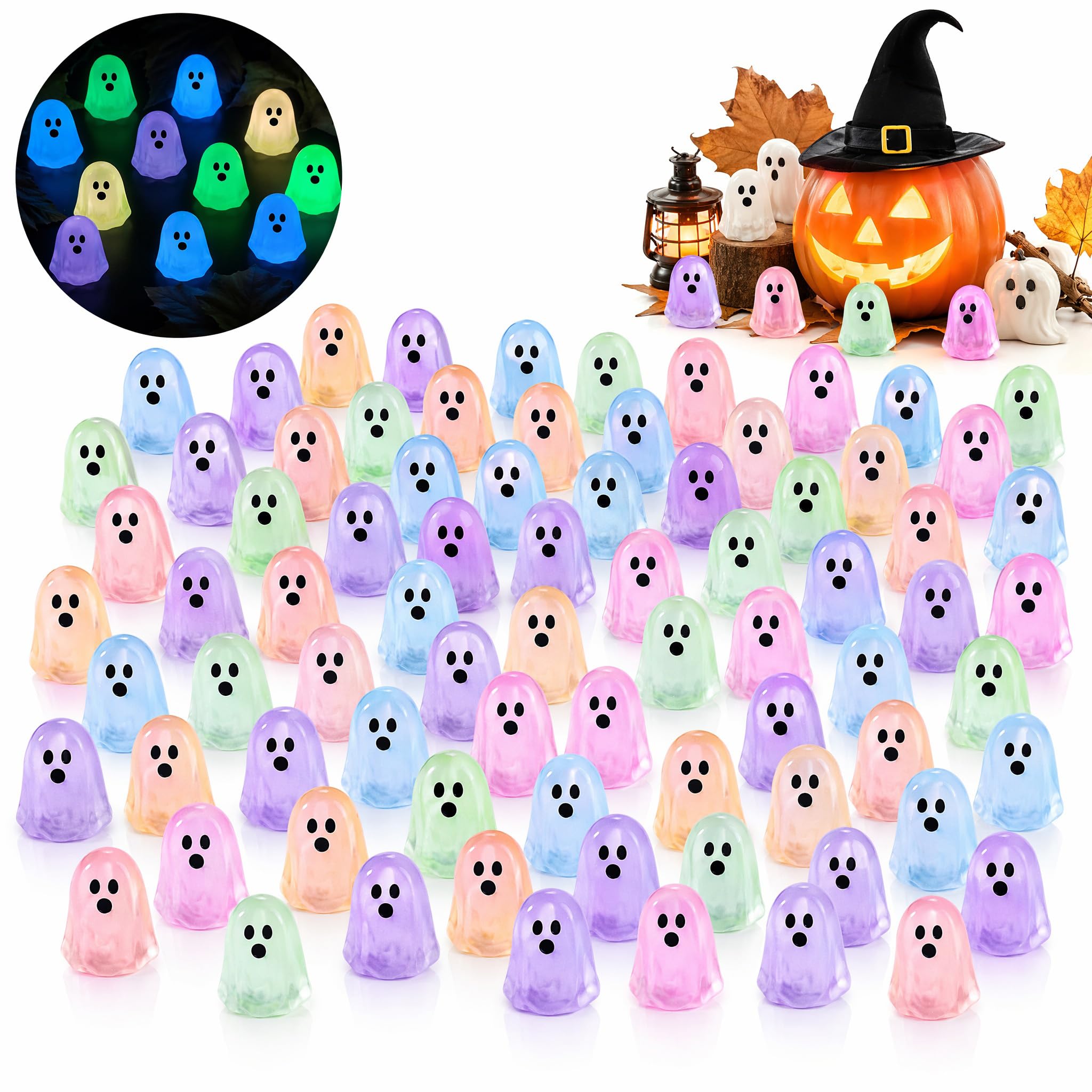 Epunk 60 Pcs Mini Resin Ghost Glow in the Dark Halloween Decorations
