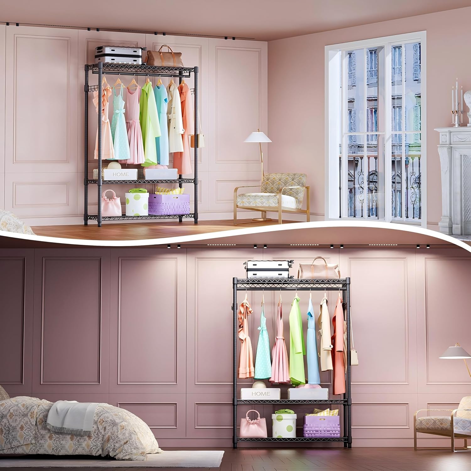 IZEUK ハンガーラック 3段 押入れ収納棚 ハンガーパイプ付き