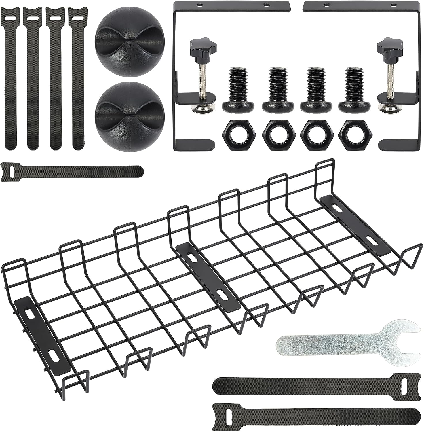 Under Desk Cable Management Tray - No Drilling, Tools-Free, Adjustable Iron Organizer, Modern Minimalist Style for Home Office