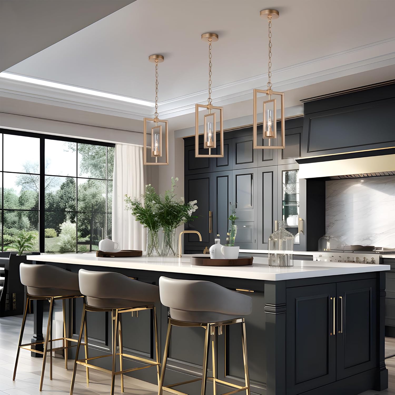 KSANA Pendant Light Kitchen Island, 1 Light Adjustable Pendant Hanging Light Fixtures Modern Gold Pendant Lighting Pendant Lights for Dining Room, Foyer, Hallway