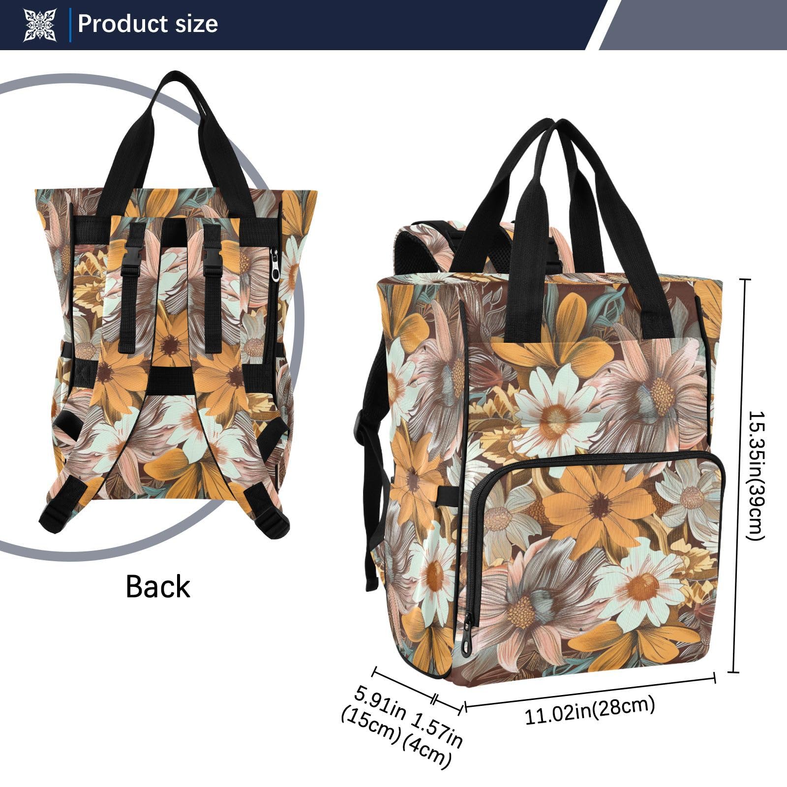 Borsa per pannolini, zaino da donna, stile boho, floreale, bordeaux