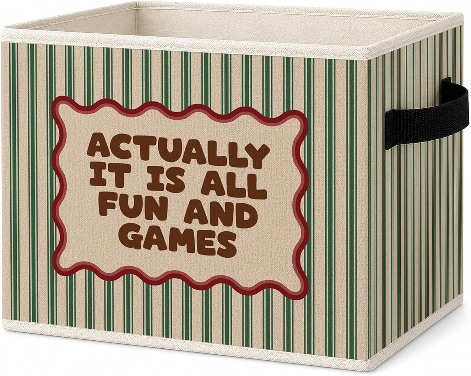 Fun Games Storage Basket, Green Striped Fabric Bin