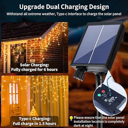 Miniatura 9 de Luces solares de carámbano para exteriores de 56 pies, 506 LED, luces de carámbano para exteriores, conectables, luces de hadas de Navidad,