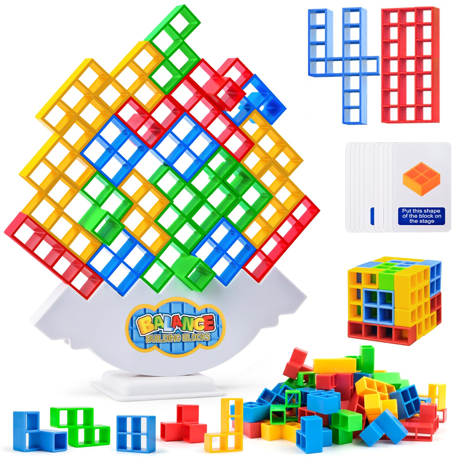 WuGU Pack of 48 Tetra Tower Game, Tetris Tower Game, Creative Stacking Game, Teris Balance Team Tower Game, Team Tower Game for Children and Adults, Children's Game Birthday Gift