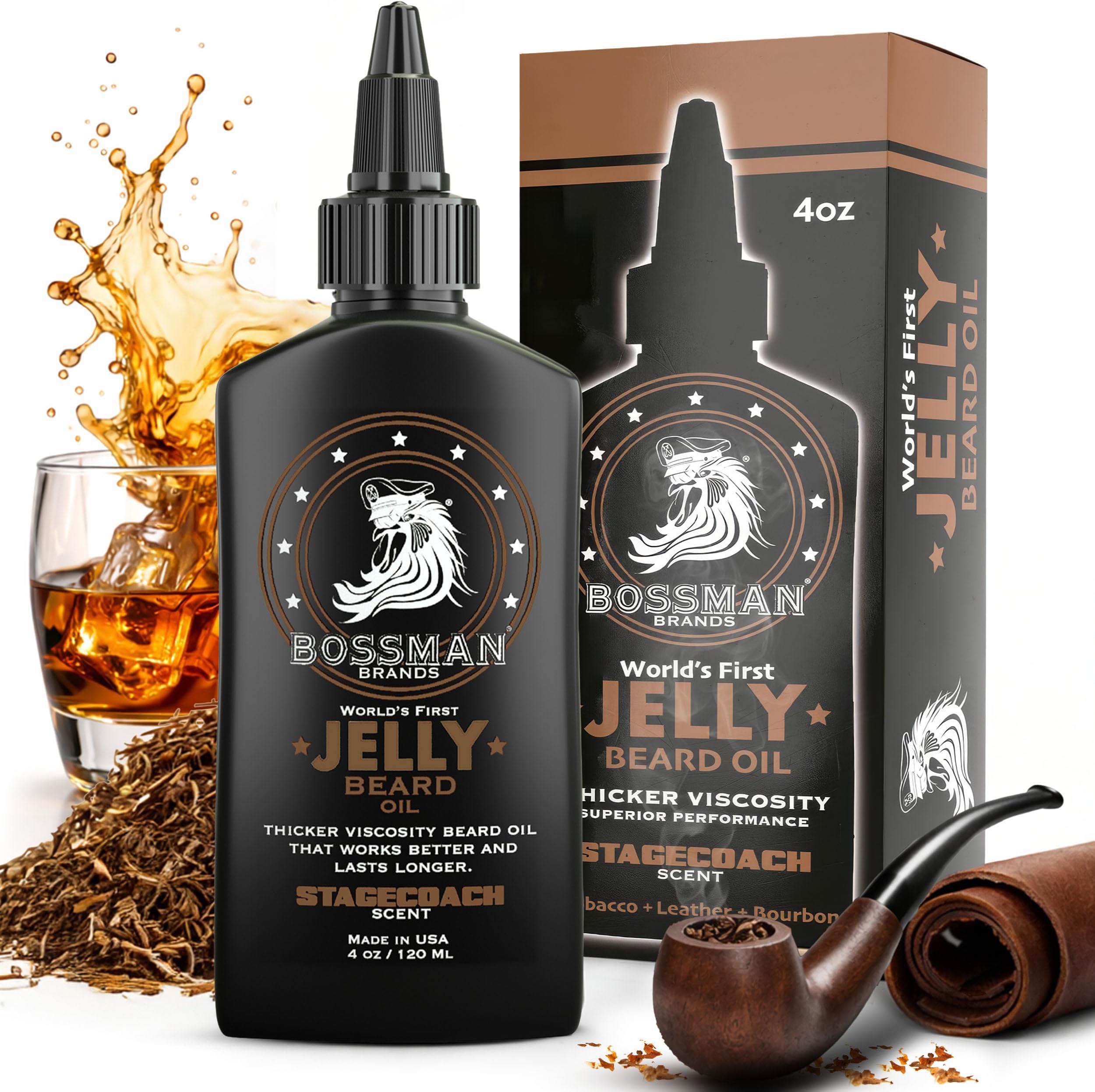 Beard Oil Jelly (4oz) - Indispensable Christmas Presents for Men - Beard Growth Softener, Moisturizer Lotion Gel with Natural Ingredients - Beard Growing Product (Stagecoach Scent)