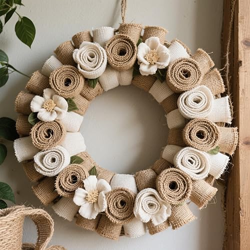 Miniatura 6 de Cinta de arpillera de 54 yardas y 4 pulgadas, tela de yute de color natural, bonita cinta para manualidades, árbol de Navidad, bodas, decoración del