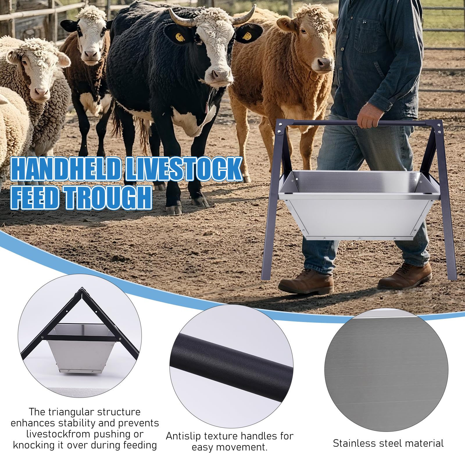 Mangiatoia per Fieno 2 in 1 per Capre 120cm Grande Capacità Portatile Mangiatoia per Cereali e Fieno per Pecore Capre Cavalli Bovini Stalle Azienda