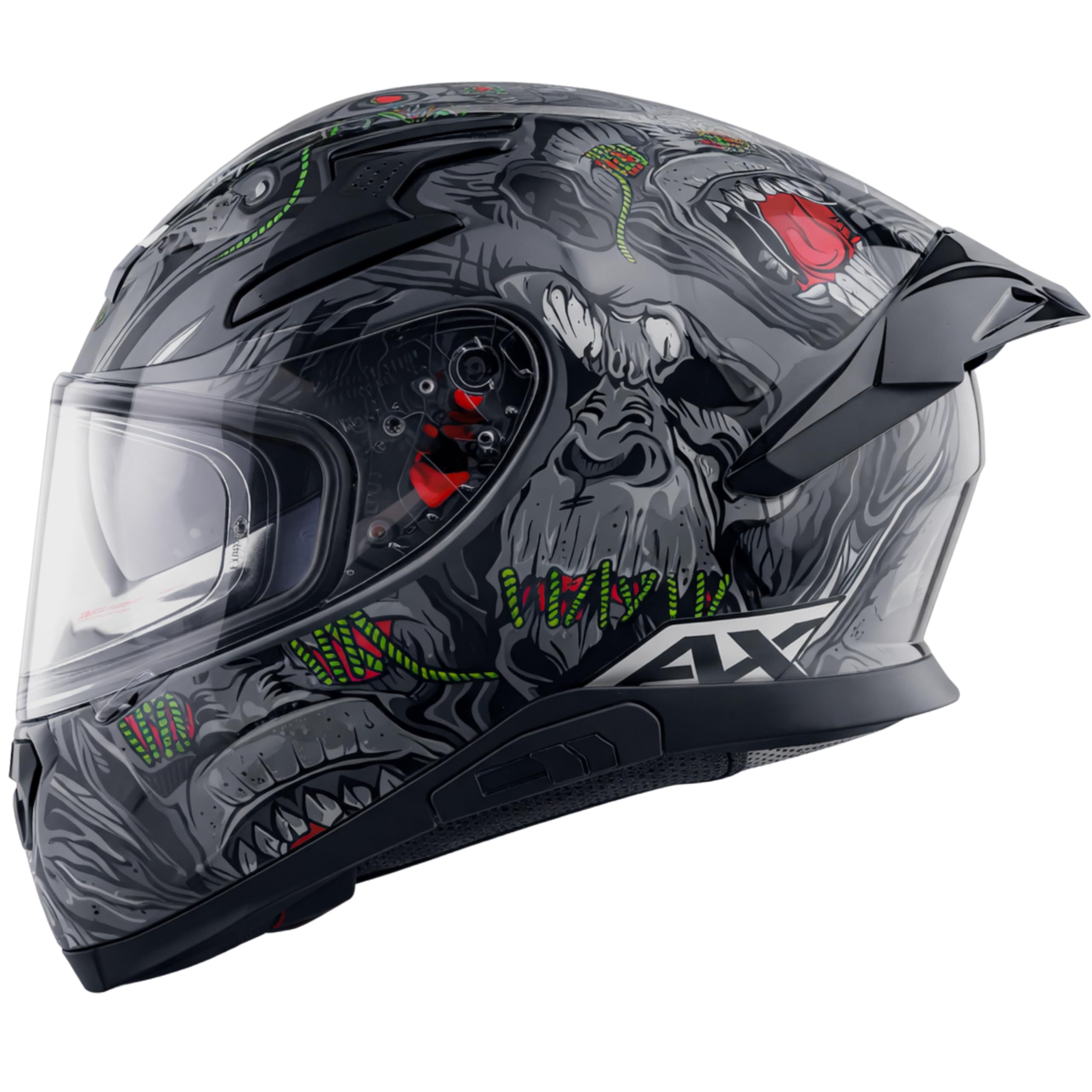 Axor Apex Ascetic Motorcycle Helmet | Triple Certified (ISI/DOT/ECE) | Bold Monkey Graphic, Anti-Scratch Visor, Lightweight & Safe Design for Street and Touring Riders-Dull Stone Black Grey, Size: XL-image-9